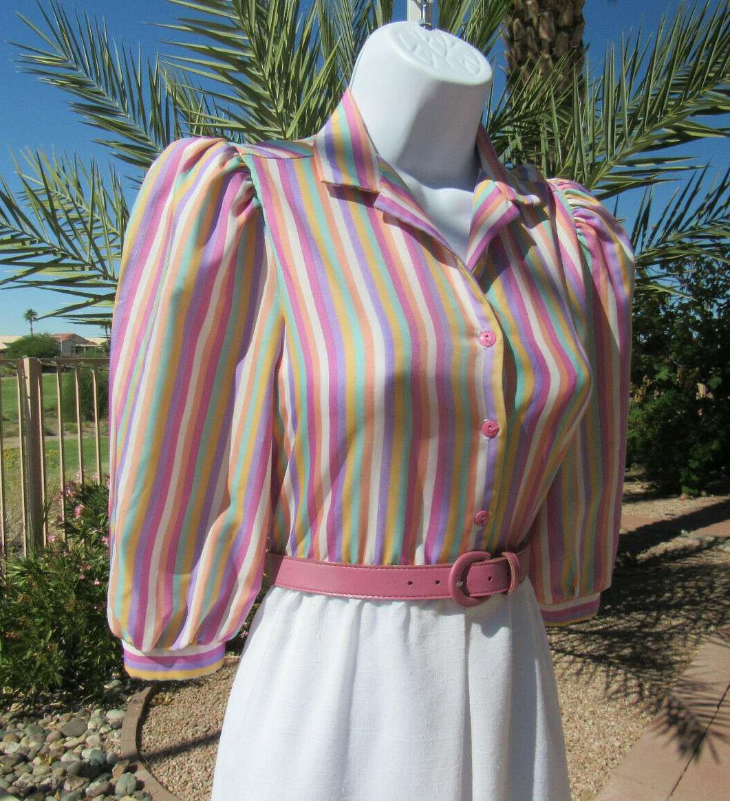 VTG 1960s 70s MOD TAURUS II SIZE 3-4 DRESS & BELT STRIPES COTTON POLY BLEND?