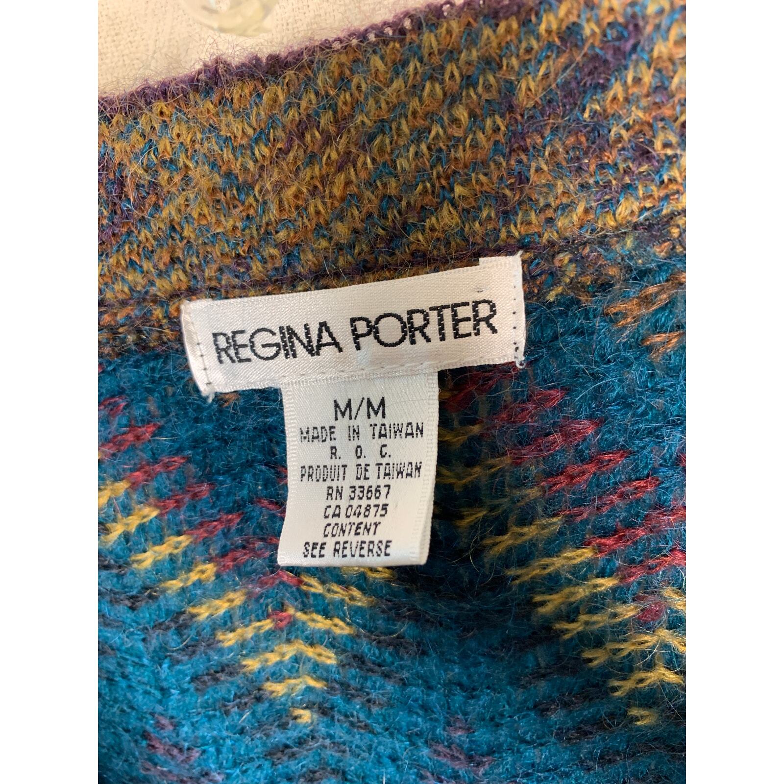 1980s Regina Porter Mohair Acrylic Boxy Chevron Fuzzy Rainbow Granny Cardigan M