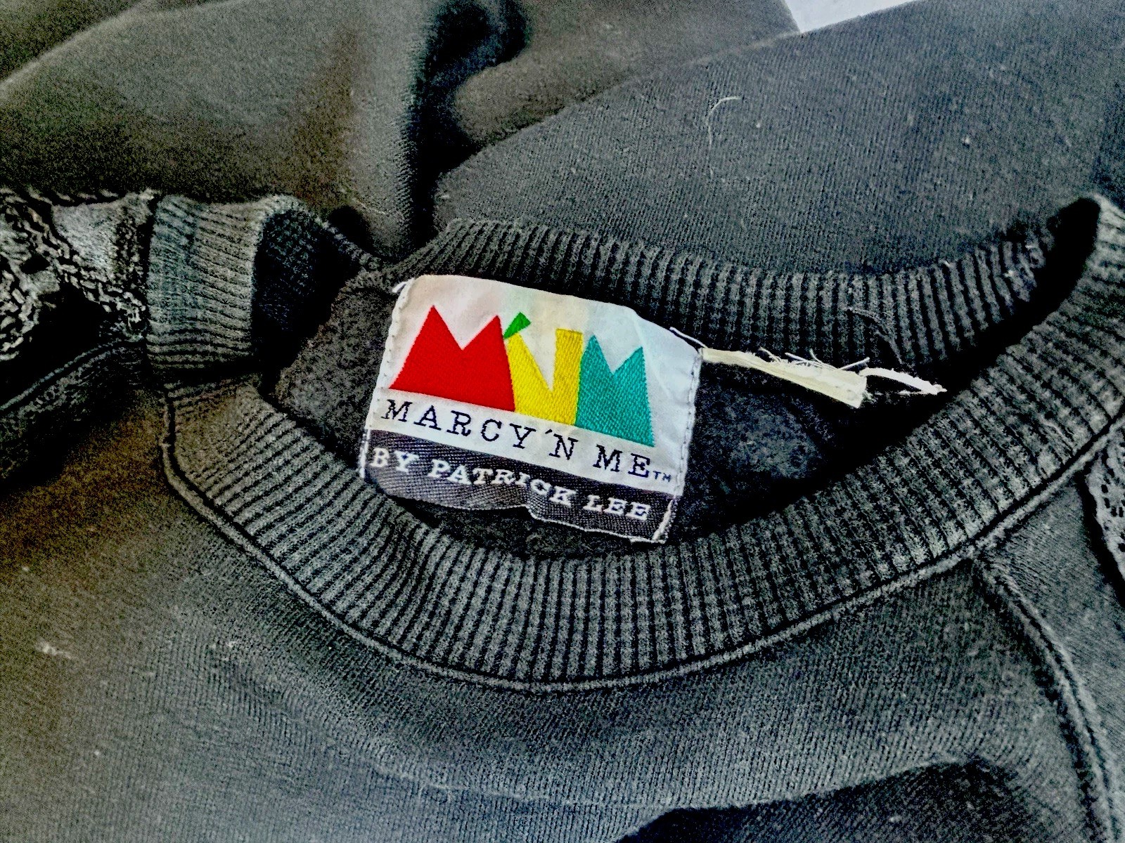 VTG 90s MARCY’ N ME Appliqué Unique Sweatshirt Pullover Artsy BLACK Sz LARGE