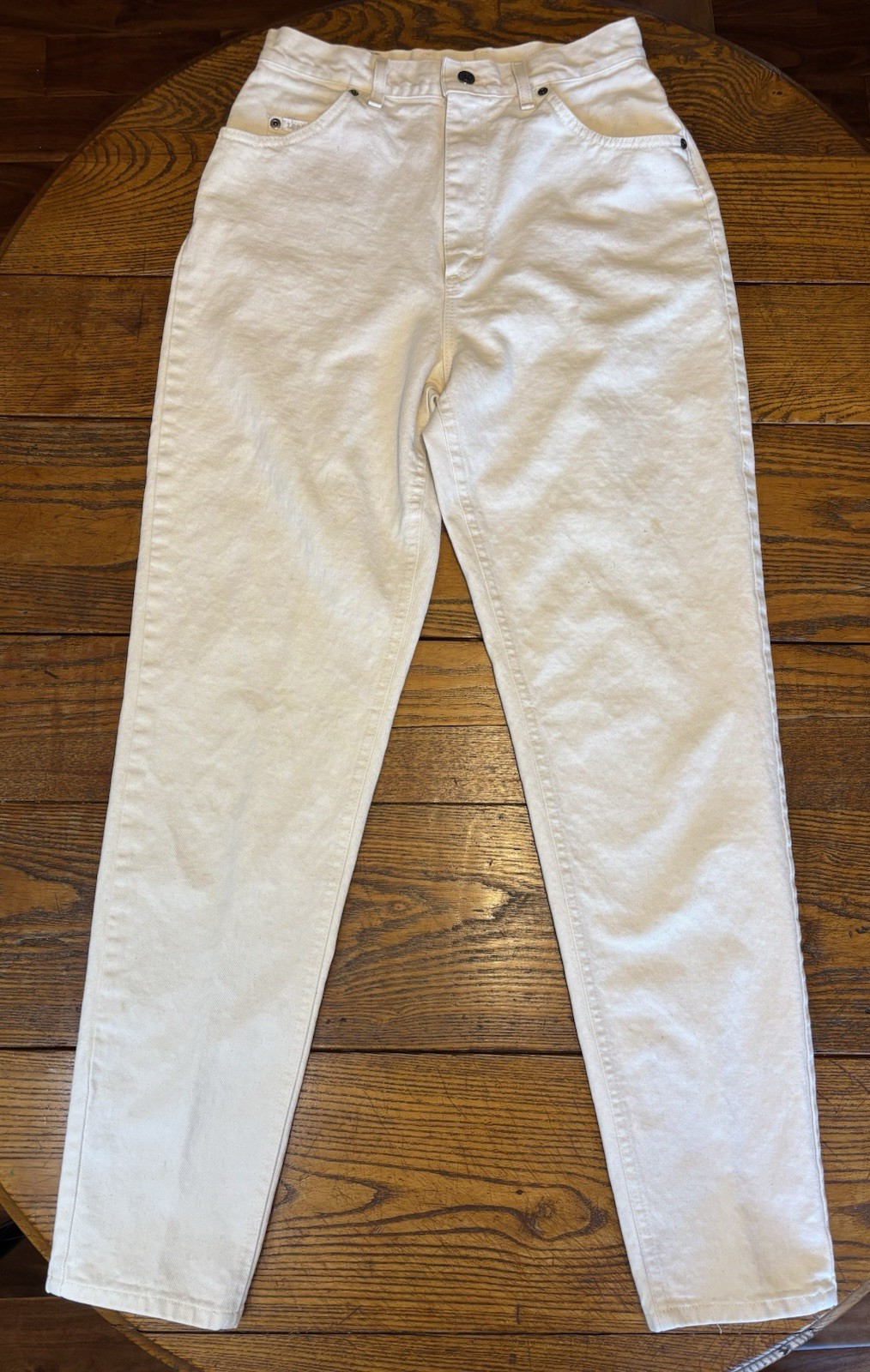 Vtg 80s Lee Mom Jeans Women’s 12L Off-White Cream Tapered High Rise 28 x 33 USA