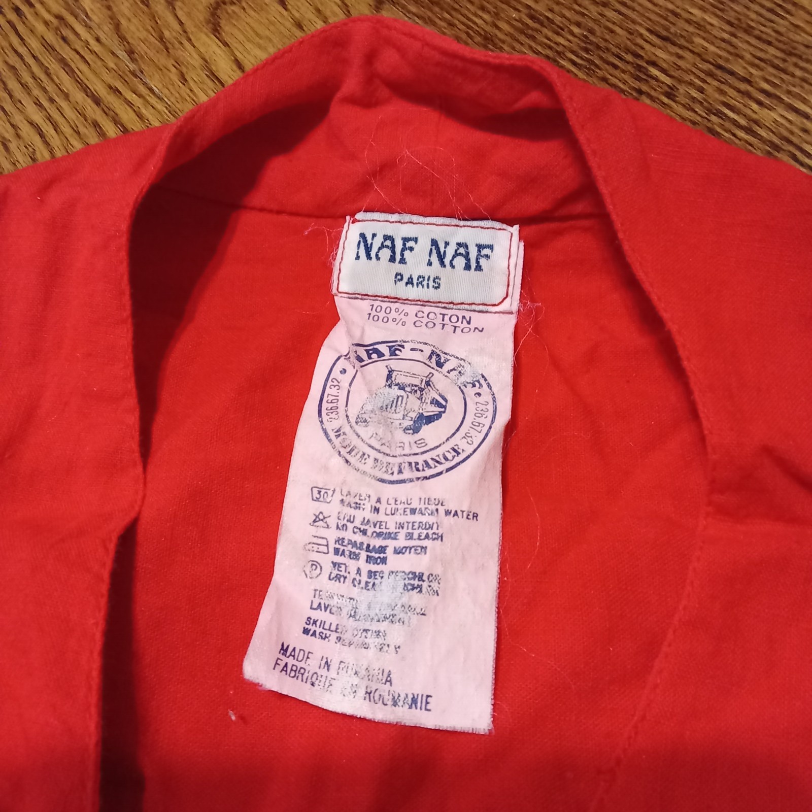 Vtg naf naf Paris Red Embroidered Cotton Jumpsuit OSFM