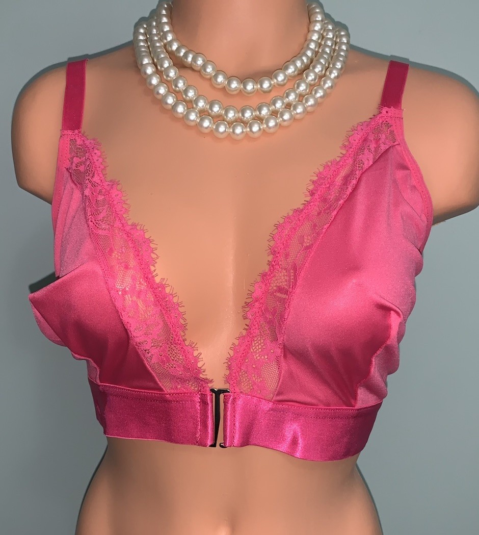 NEW Shiny Stretch Bra / Bralette NO WIRES 3X 44 46 48 Front Closure