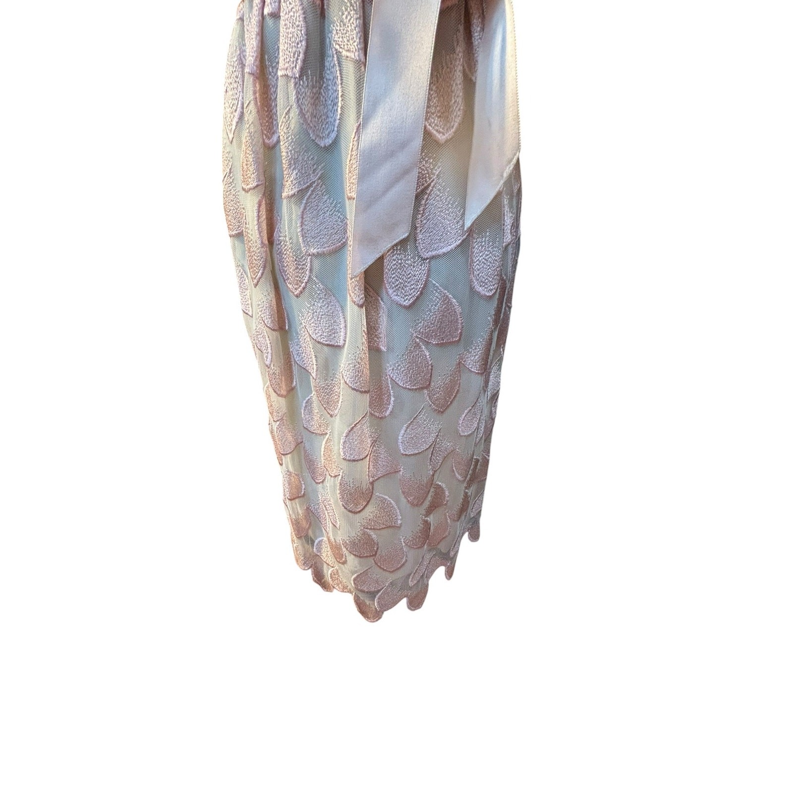 Pastel Petal Appliqué Dress Puff Sleeve Sheer Overlay William Pearson 80s Party