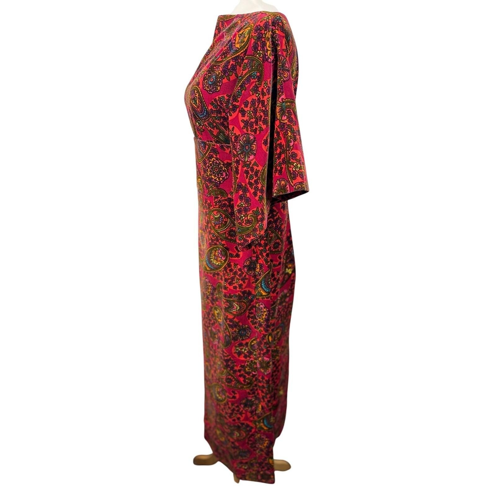 intage 70s Velvet Paisley Boho Maxi Dress Handmade Medium Retro Hippie Festival