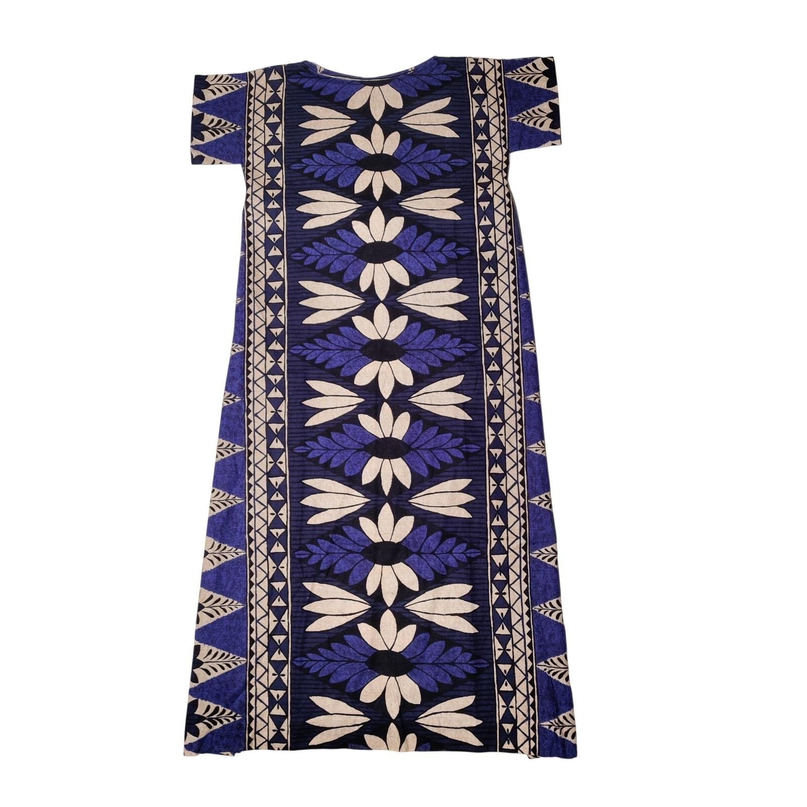 Pingo’s Maui Hawaiian MuuMuu Blue White Floral Wrap Tie Waist – See Measurements