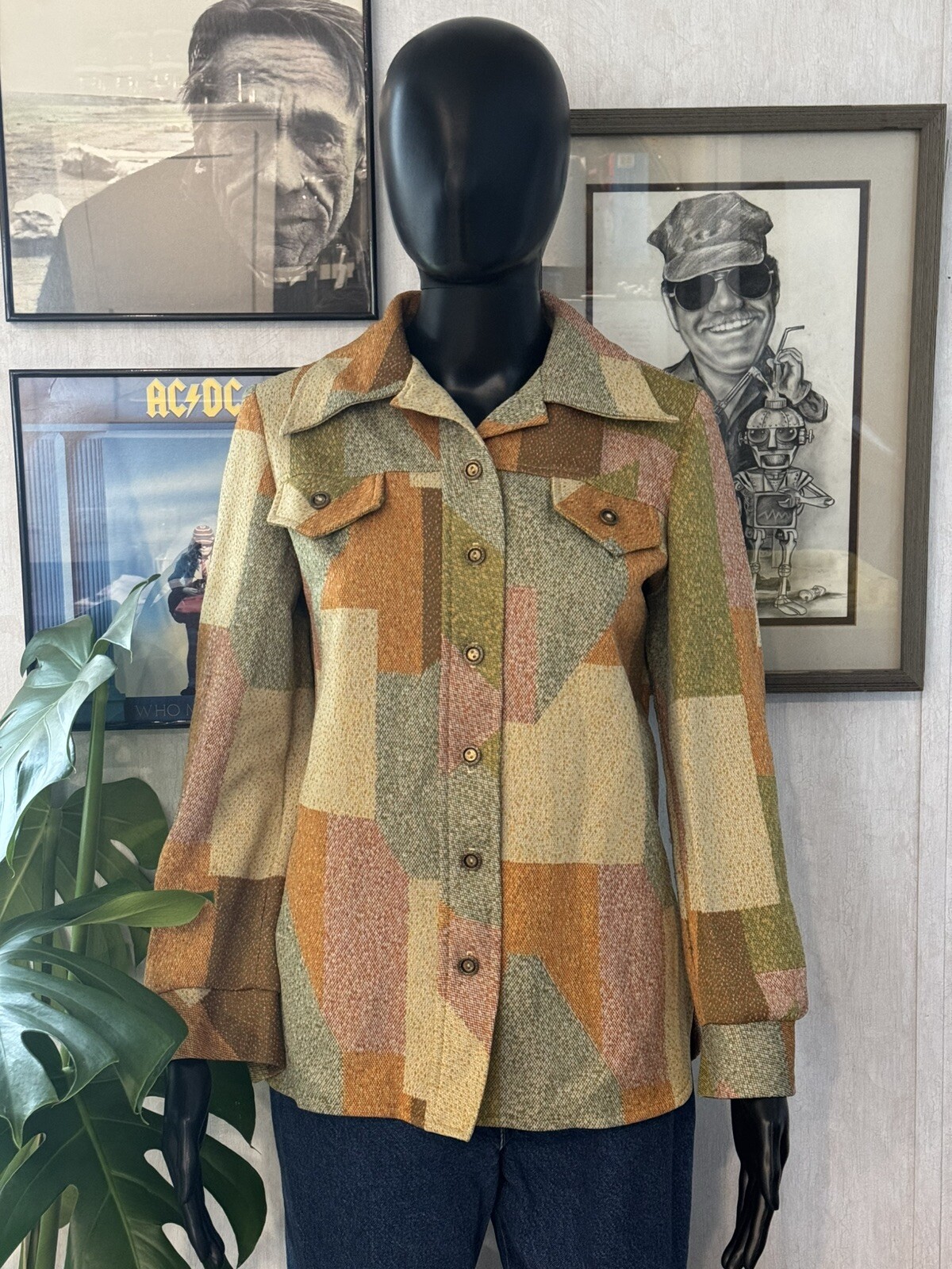Vintage Marty Gutmacher Textured Encron Knit Fabric Button Up Shirt