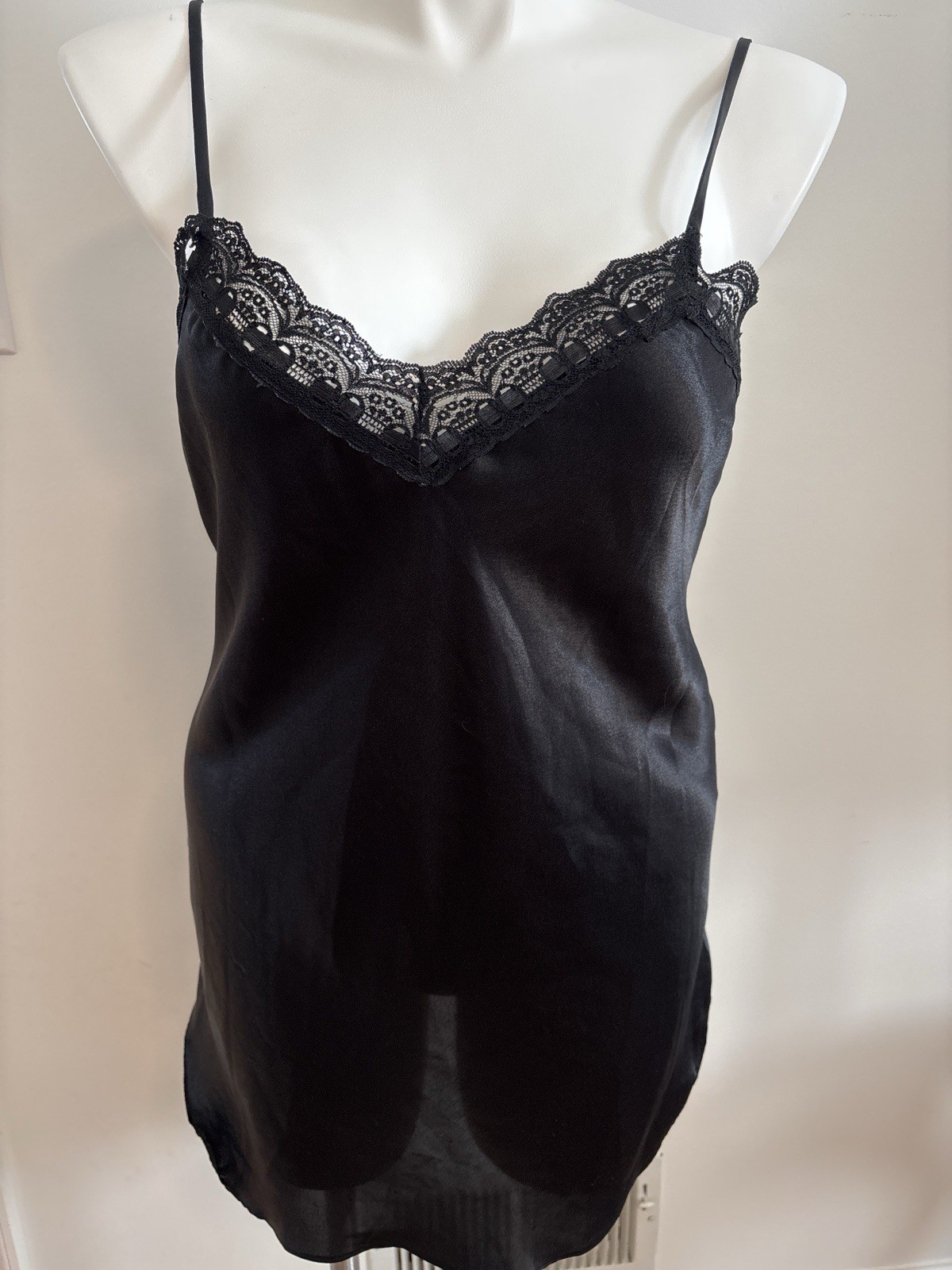 Romance Du Jour Black Lace Slip Dress Large Made in USA Vintage 90s Chemise