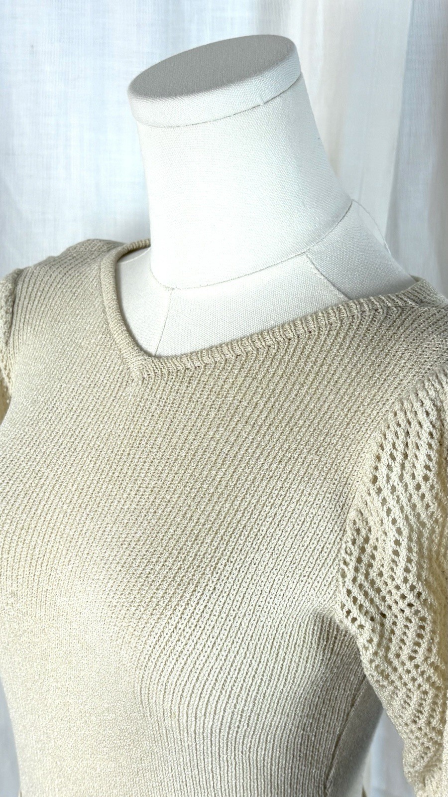 Vintage 80’s St. John Knits Cream Sweater Dress With Rhinestone Belt Luxury Sz 8