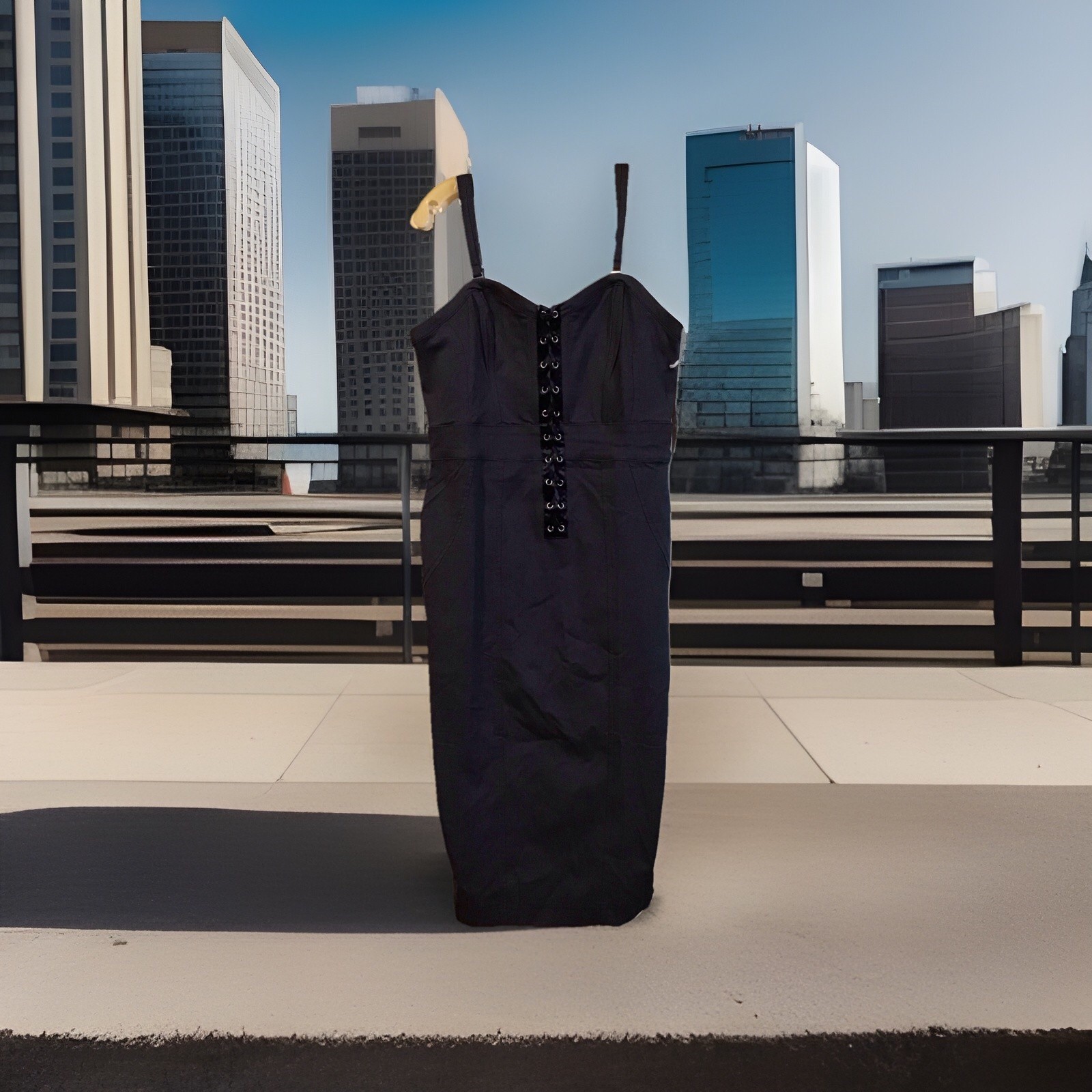 Unique Vintage RN#140681) Denim Dark Large 10/12/ Corset Dress NWT