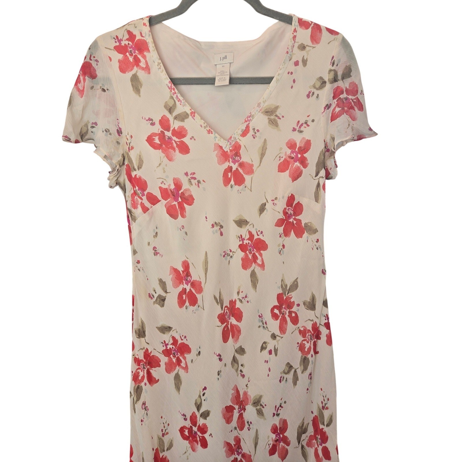 Vintage J. Jill Floral Maxi Dress Short Sleeve Chiffon Feminine Garden Party 10