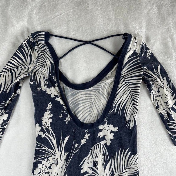Hollister tropical graphic blue white babydoll dress low scoop back y2k vintage