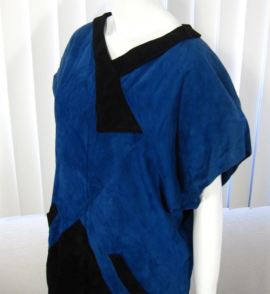 SKIN ROMA ALTA MODA PELLE VIA CAPO LE CASE SIZE 44 DRESS SUEDE BLACK BLUE ITALY