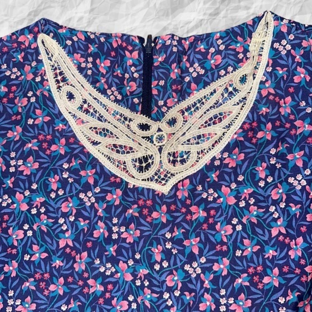 Vintage Jane Schaffhausen Belle France Size 6 Blue Floral Cottage Dress