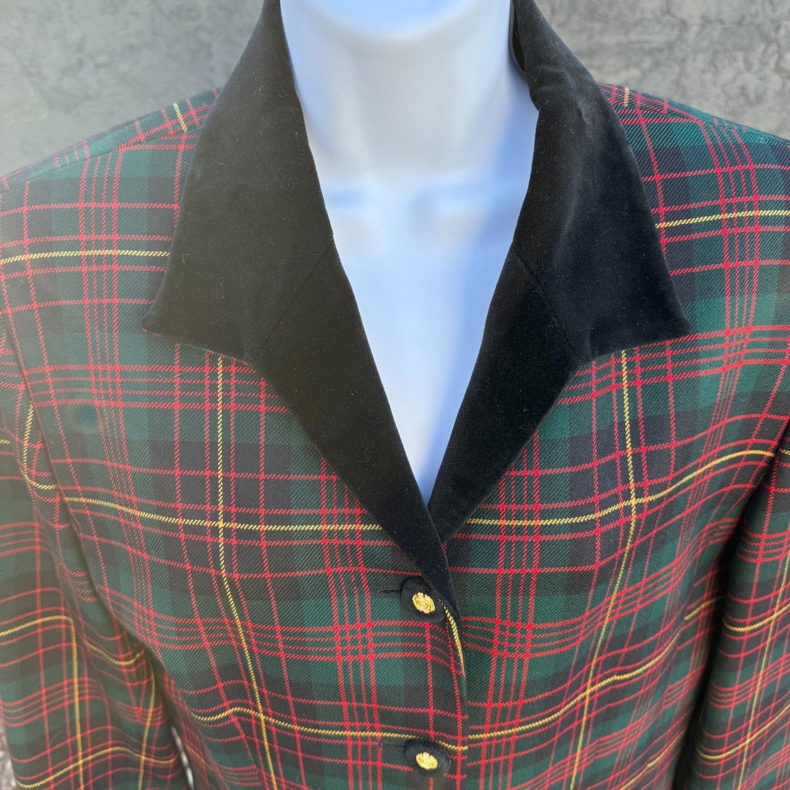 Vintage Pendleton Tartan Plaid Velvet Collar Blazer 6 Tall