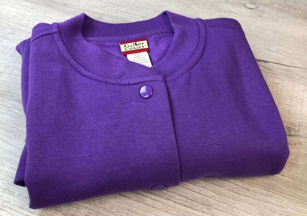 Vintage Tudor Court Button Up Sweatshirt Purple 80s Grandma Jacket Women’s PM