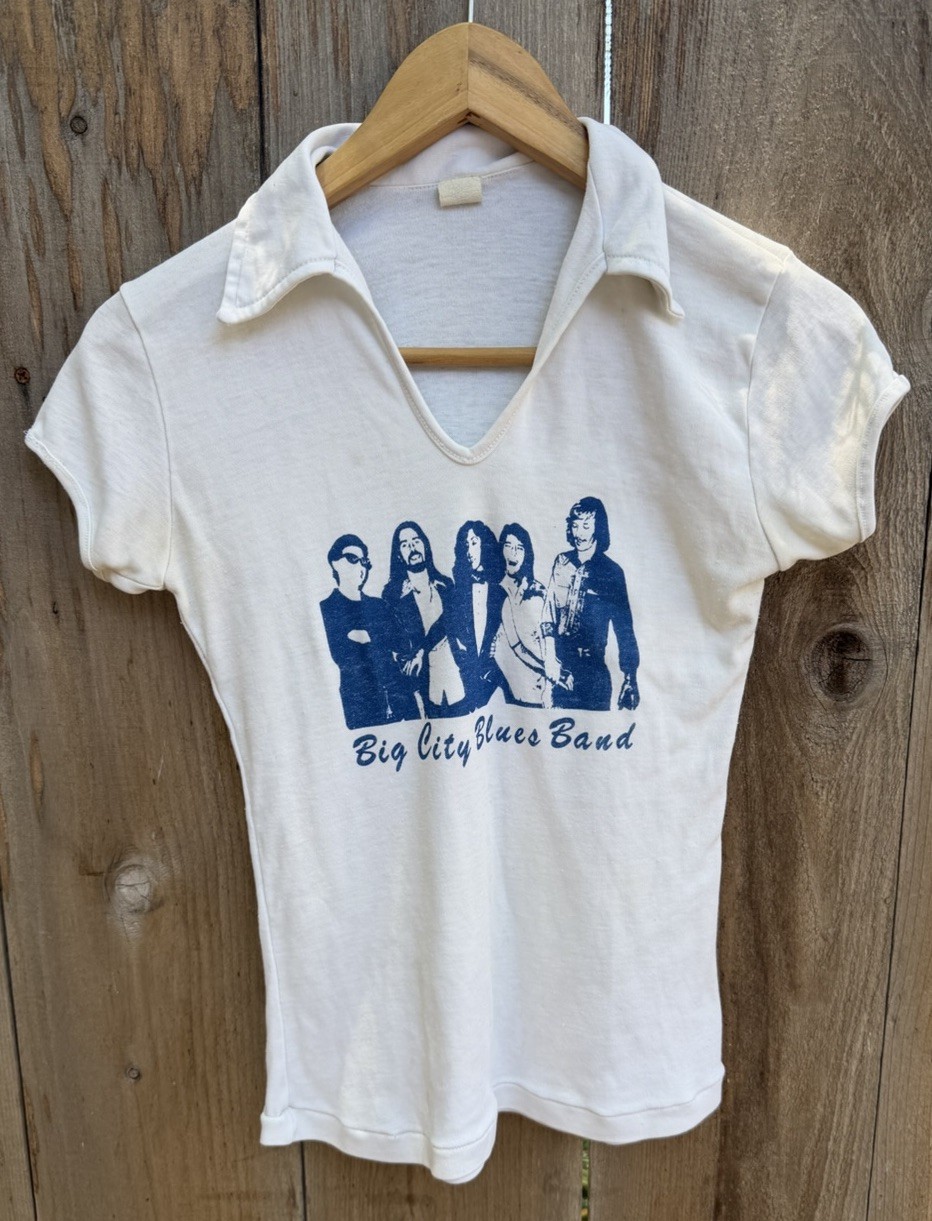 VTG 70s 80s Big City Blues Band Johnny Collar Concert T Shirt SZ M Runs S Hippie