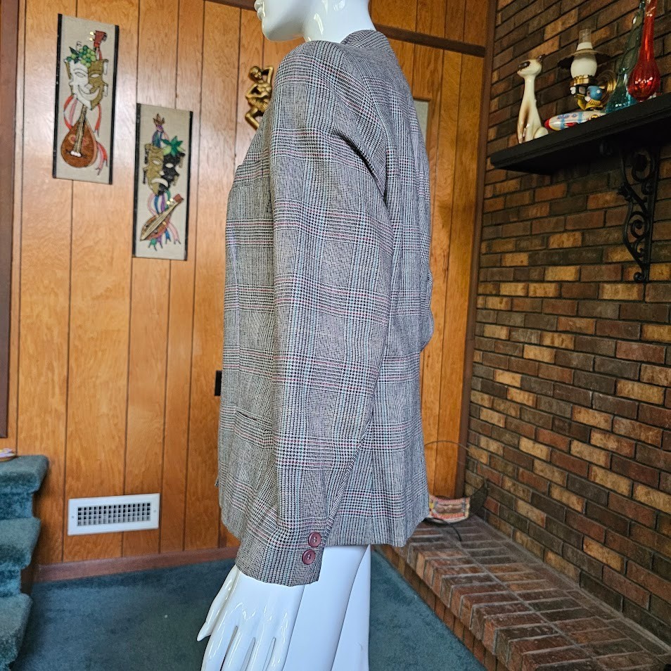 Vintage 80s Menswear Inspired Plaid Wool Single Breast Power Suit Blazer M/L