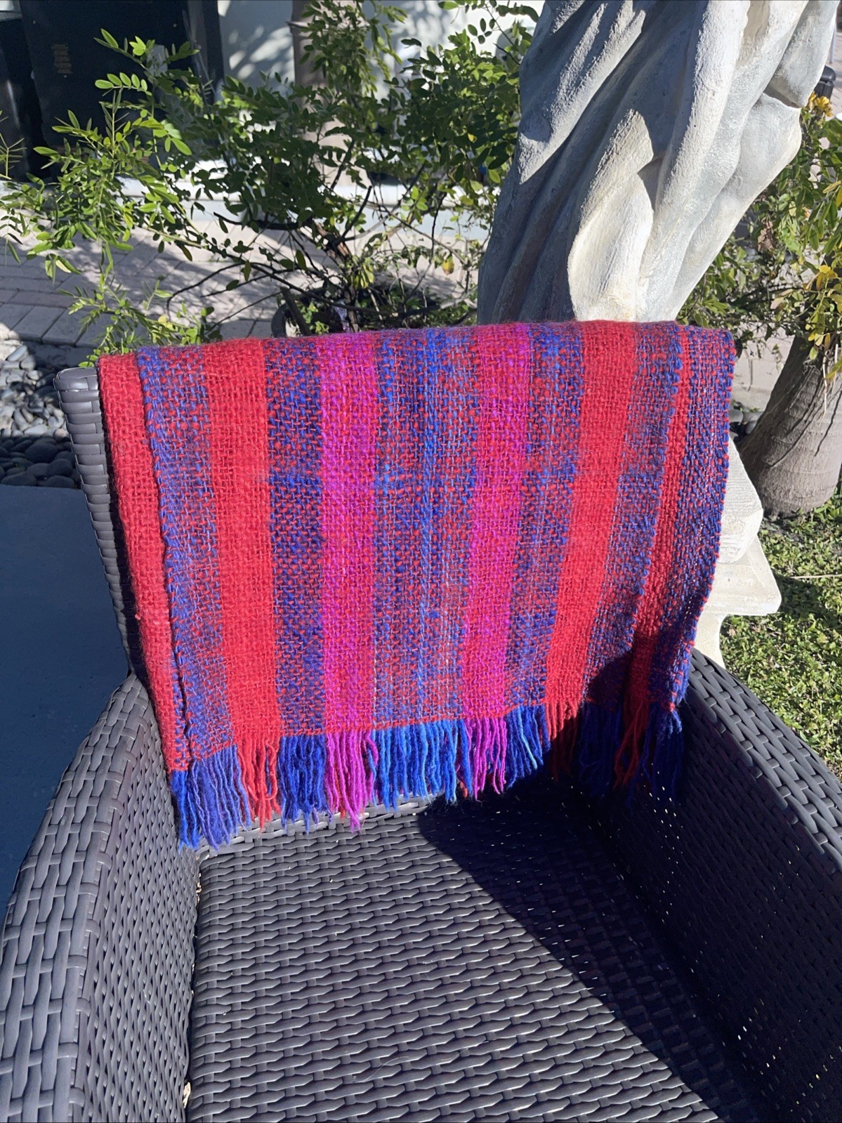 Manos Del Uruguay Handspun Artisan Fringe Poncho Shawl Sweater Knit Blanket Boho