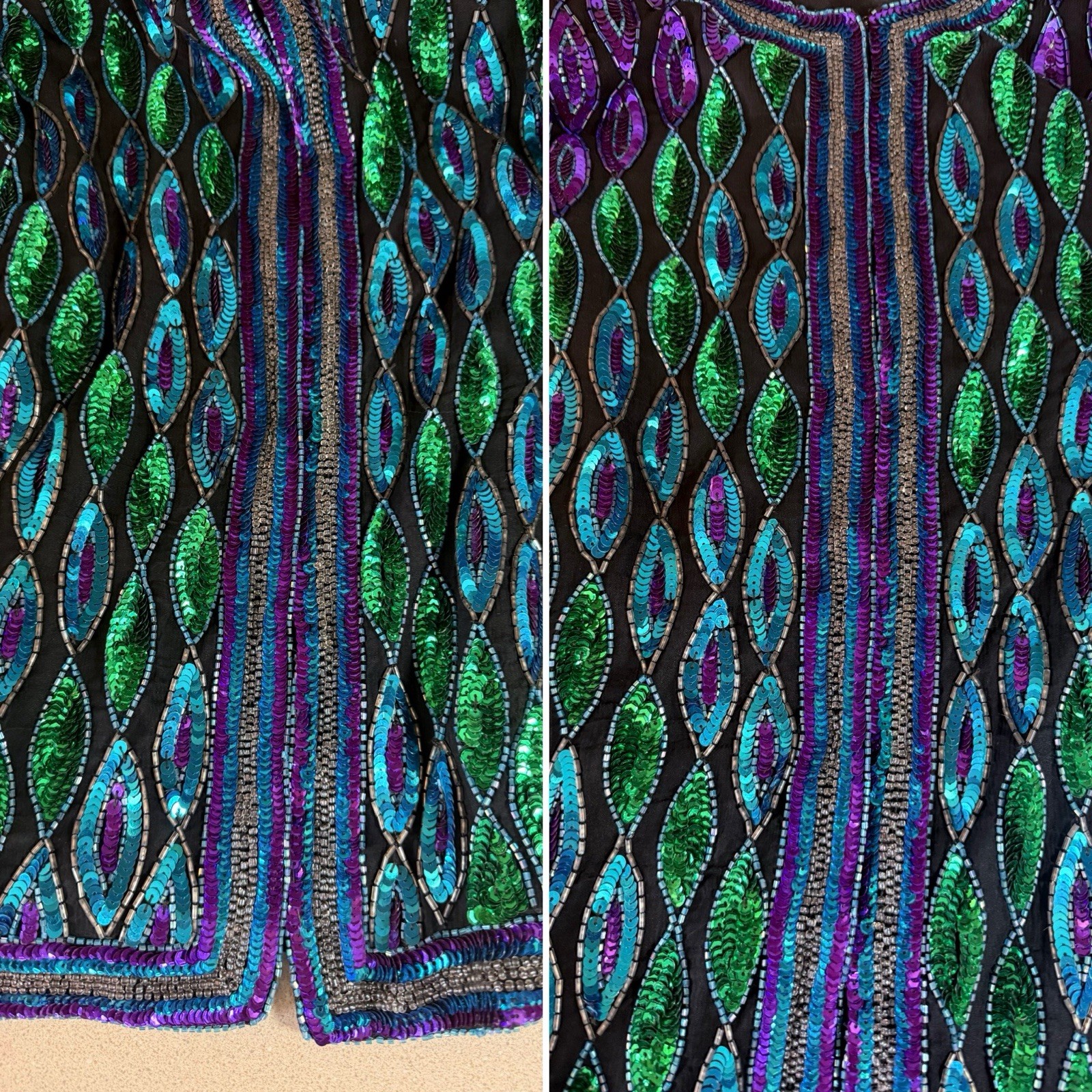 vtg 1980s Laurence Kazar New York sequin and beaded evening cardigan jacket Lg