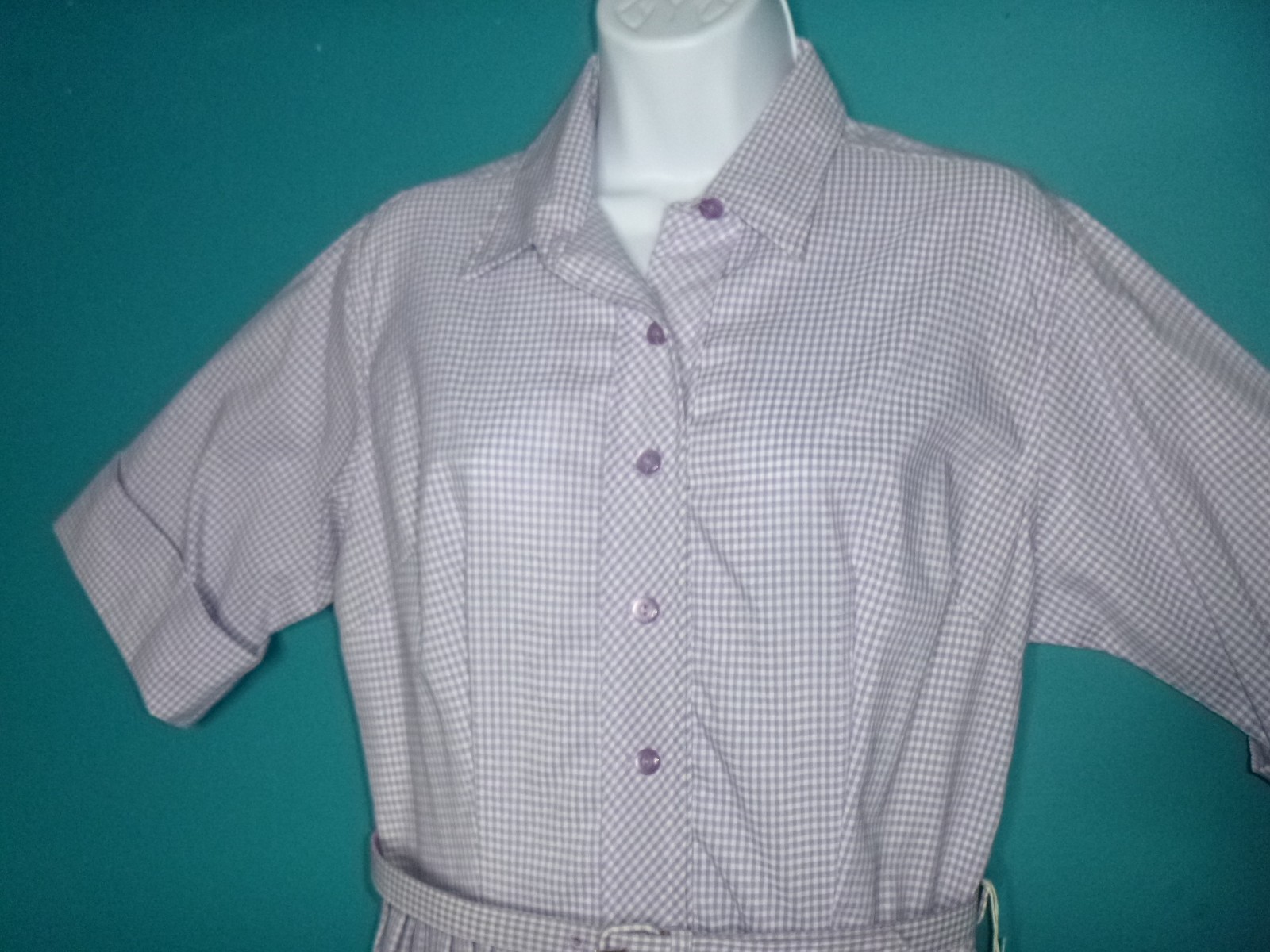 NOS Vtg 60s Shirtwaist Dress Lilac Gingham W/ Belt Sz 20 XL/XXL *VOLUP*