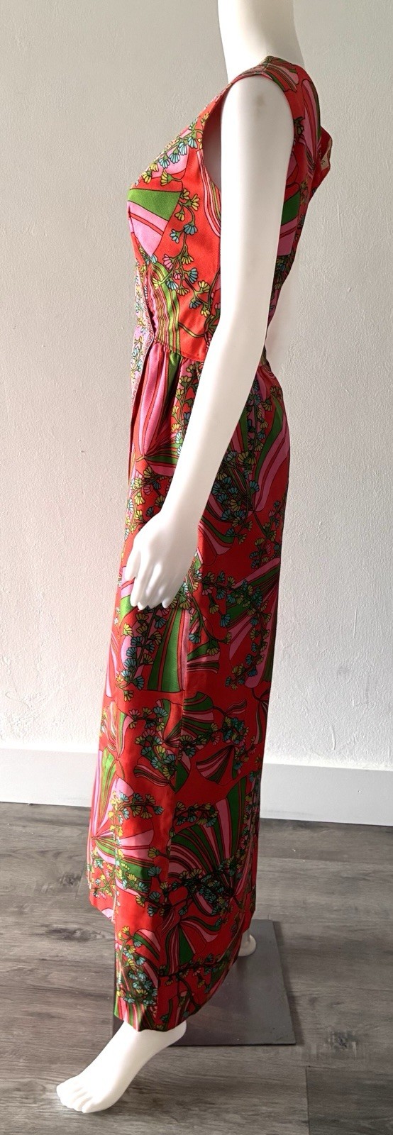 Vintage 70s B.Altman Faux Wrap Maxi Dress Gown PINK RED MOD Size 14