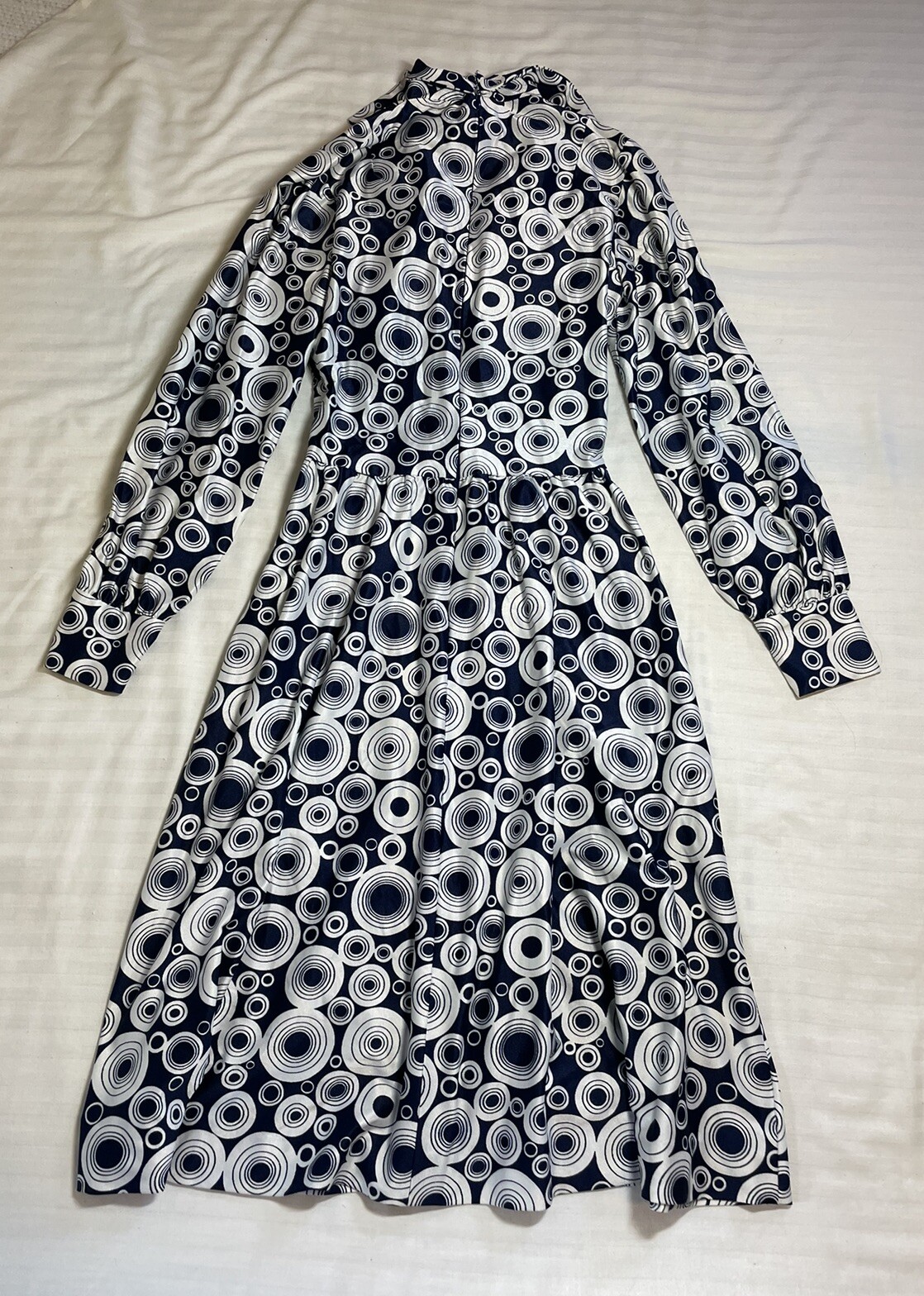 Vintage Women’s Robert David Morton Blue White Polka Dot Mod Midi Dress – Small