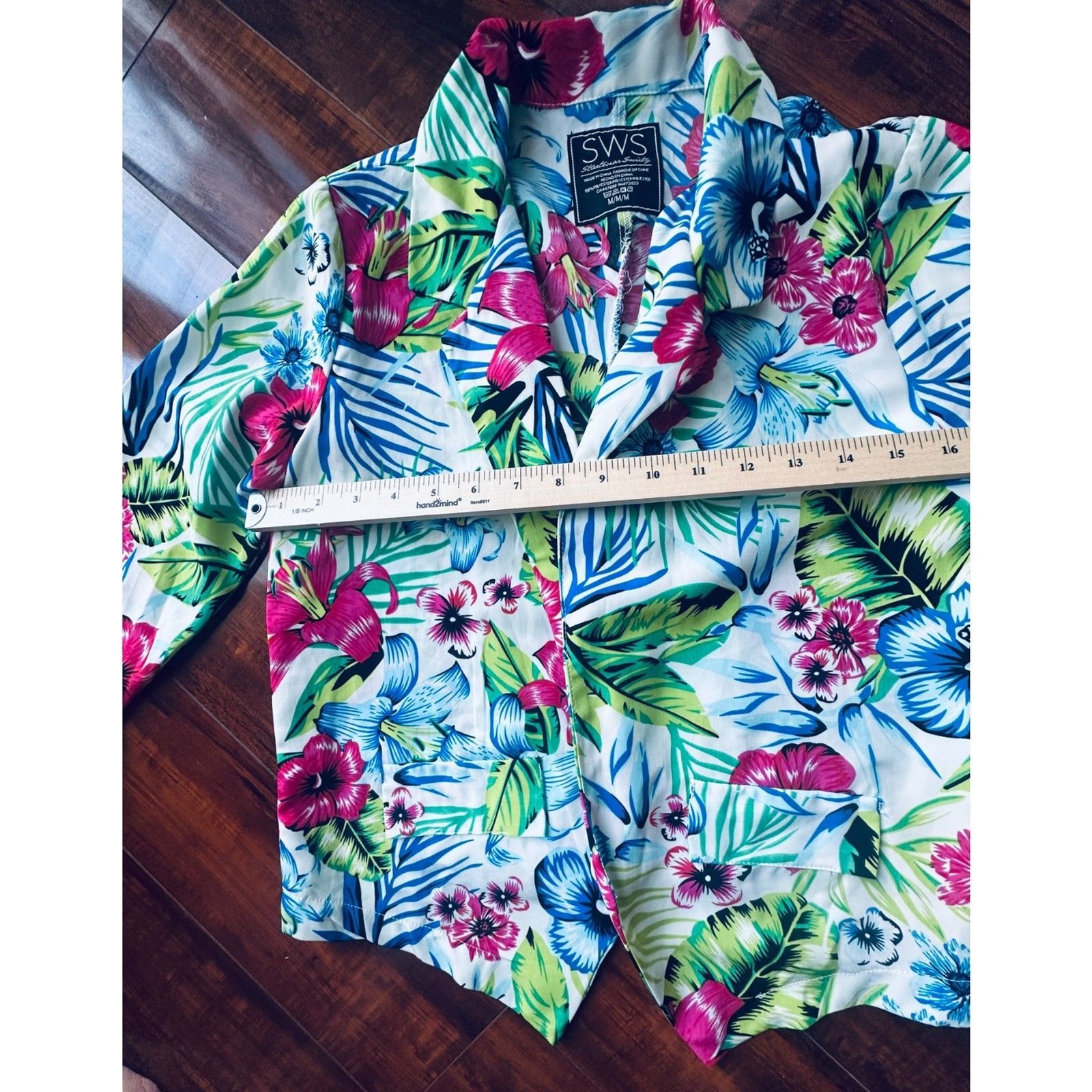 SWS Tropical Floral Casual Tailored Vacation Hawaiian Print Lightweight Blazer M