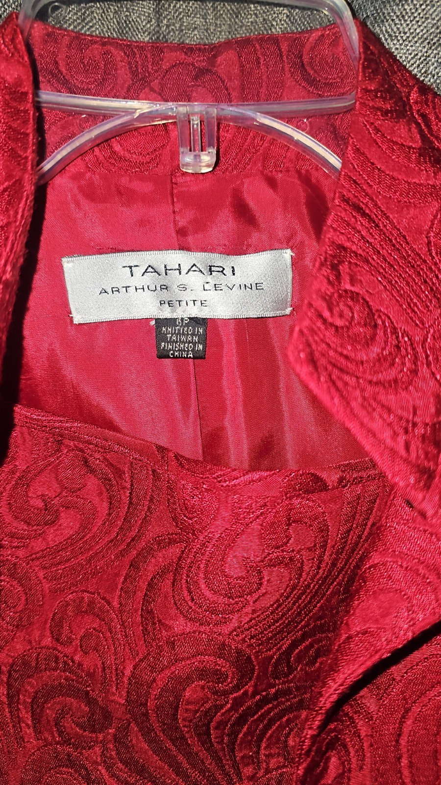 Tahari Arthur S Levine Petite Red Jacquard Brocade Duster Jacket 2PC 6Petite