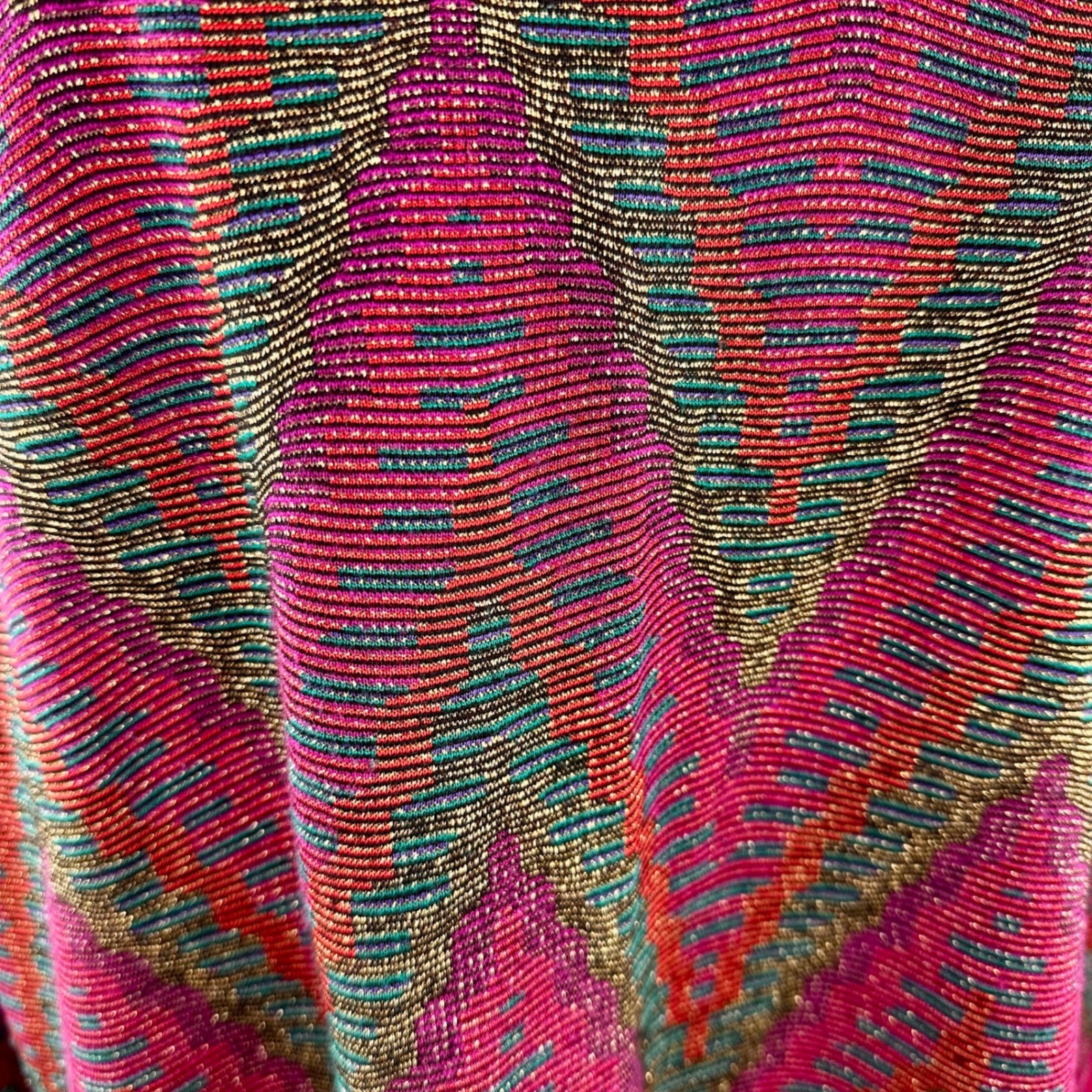 Metallic Vintage 80s 90s Chevron Knit Tunic Top Pink Sparkle 3X Holiday Glam