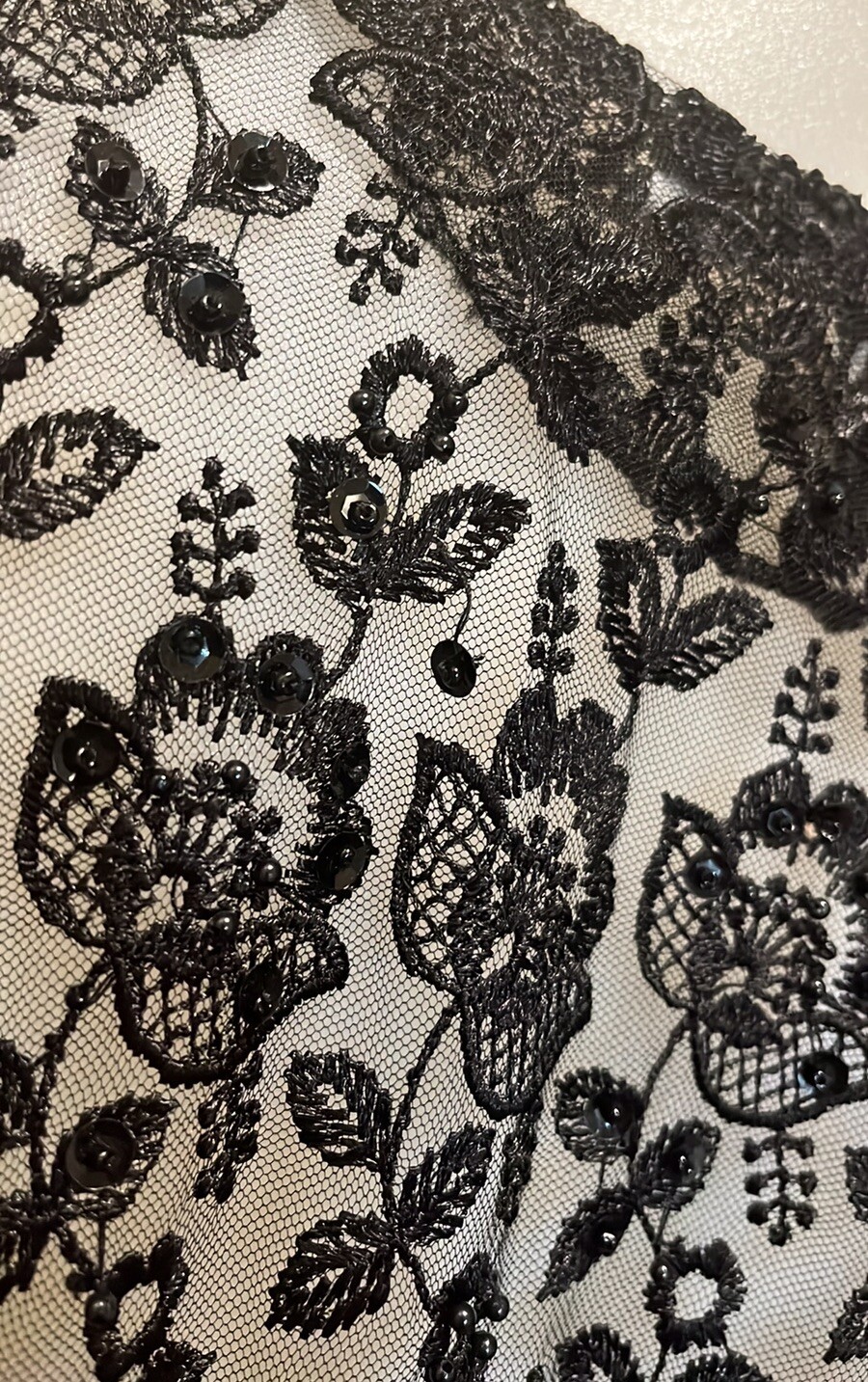 Vtg Passports Pier 1 Black Floral Lace~Bead~Sequin Top/Jacket(?)~READ