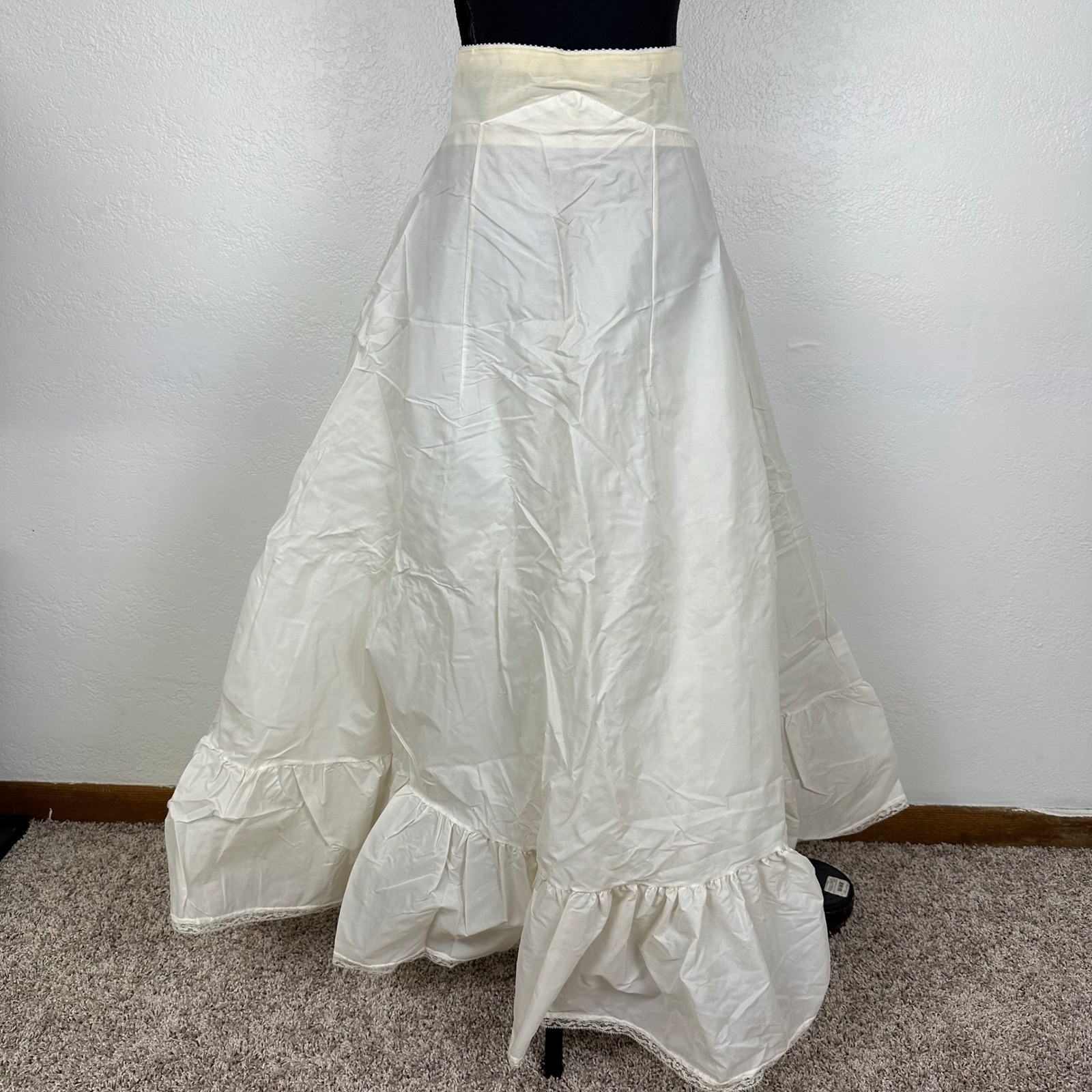 Vintage White Maxi Petticoat Slip Crinoline Ruffle Lace Trim Bridal Size 12