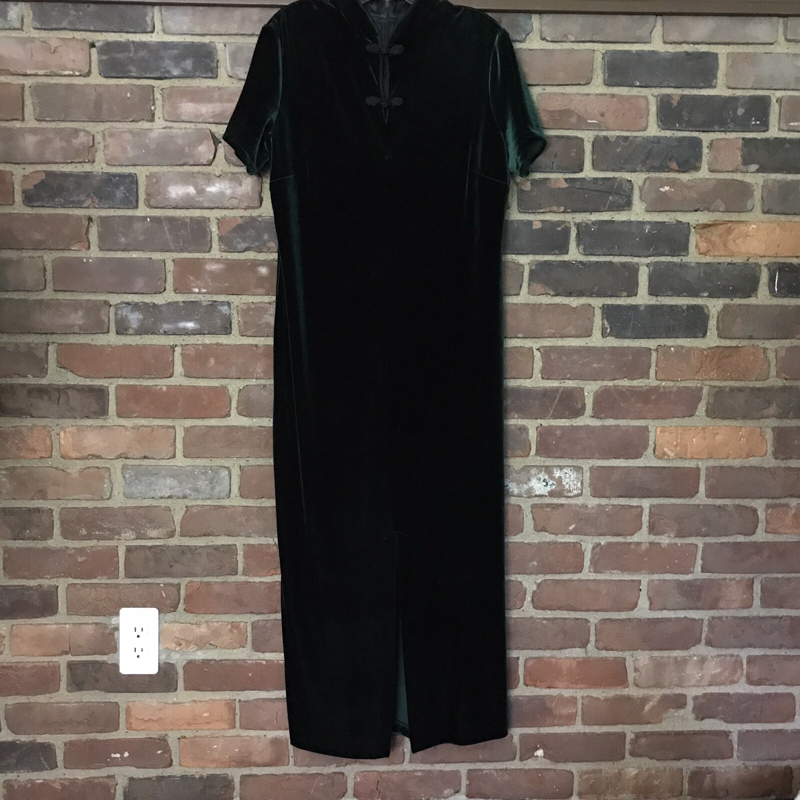 Vintage Robbie Bee | Green Velvet Dress Asian Style Front Slit Sz 14 -42 Chest