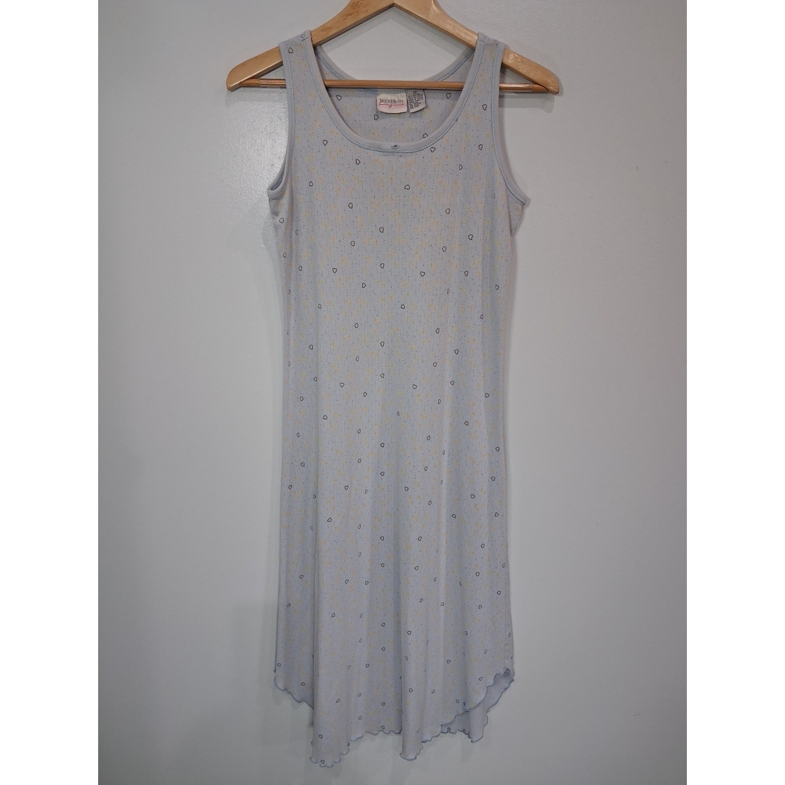 Vintage Body Drama Lingerie Light Blue Heart Pointelle Lettuce Hem Nightgown S