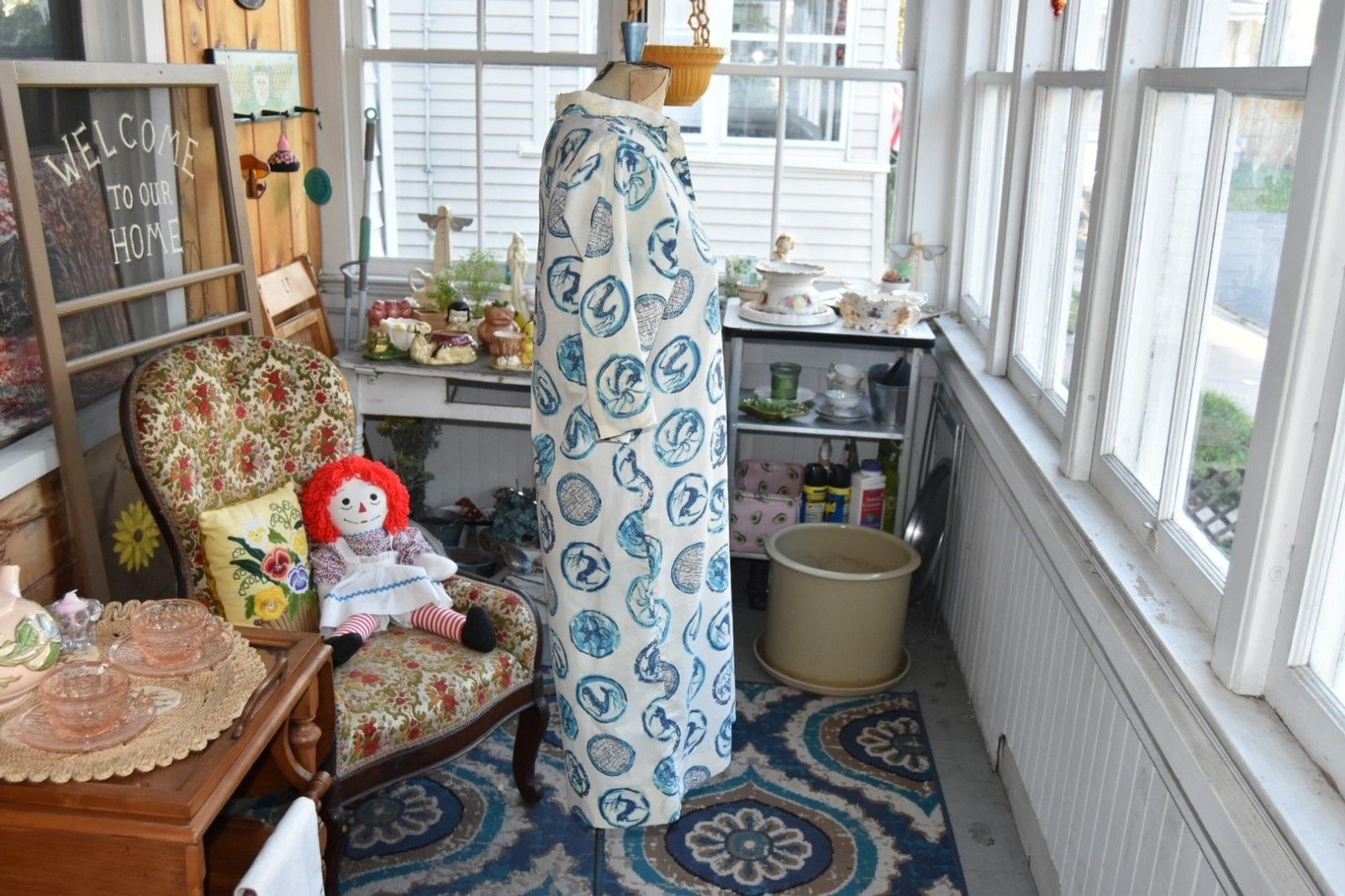 Vintage 1960s Lady Bayard House Dress Midi Blue White Stag Size Large