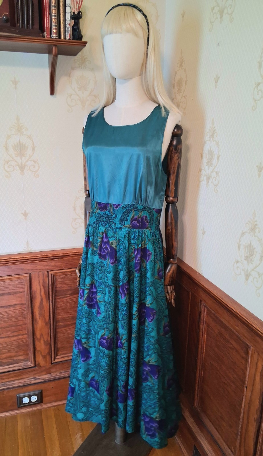 Vintage 1980s JJ Nicole Jewel Tone 2-Piece Puff Sleeve Mob Wife Secretary Dress