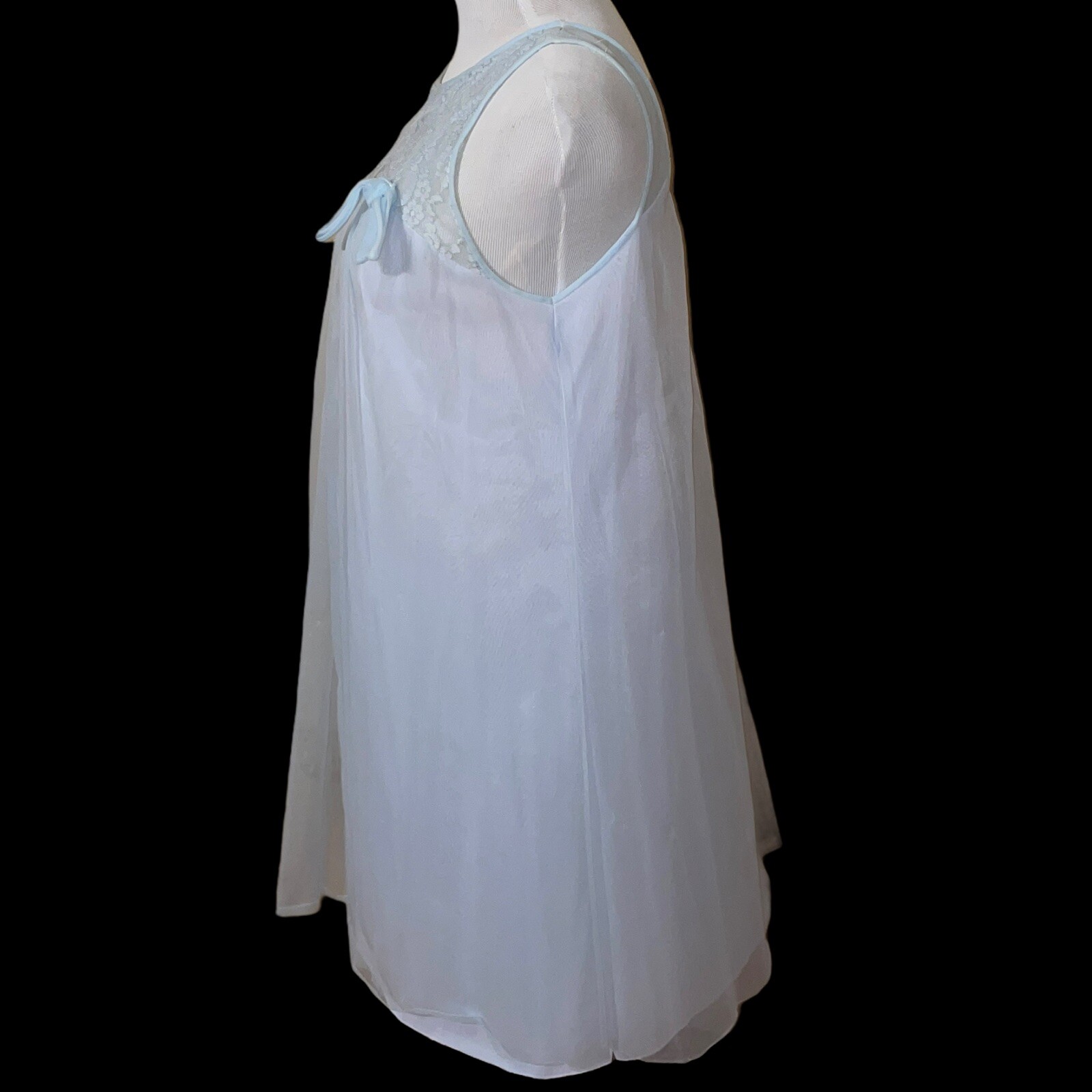 * Vintage Frothy Yolande Blue Chiffon Over Nylon Double Layer Nightgown Sz S