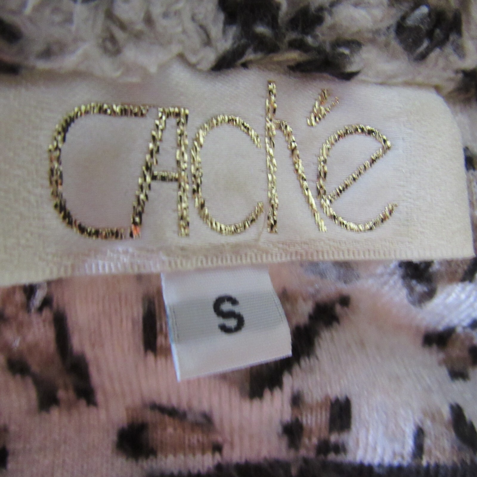 Cache Jacket Animal Print S Lightweight Plush Brown Cream Fuzzy Y2K