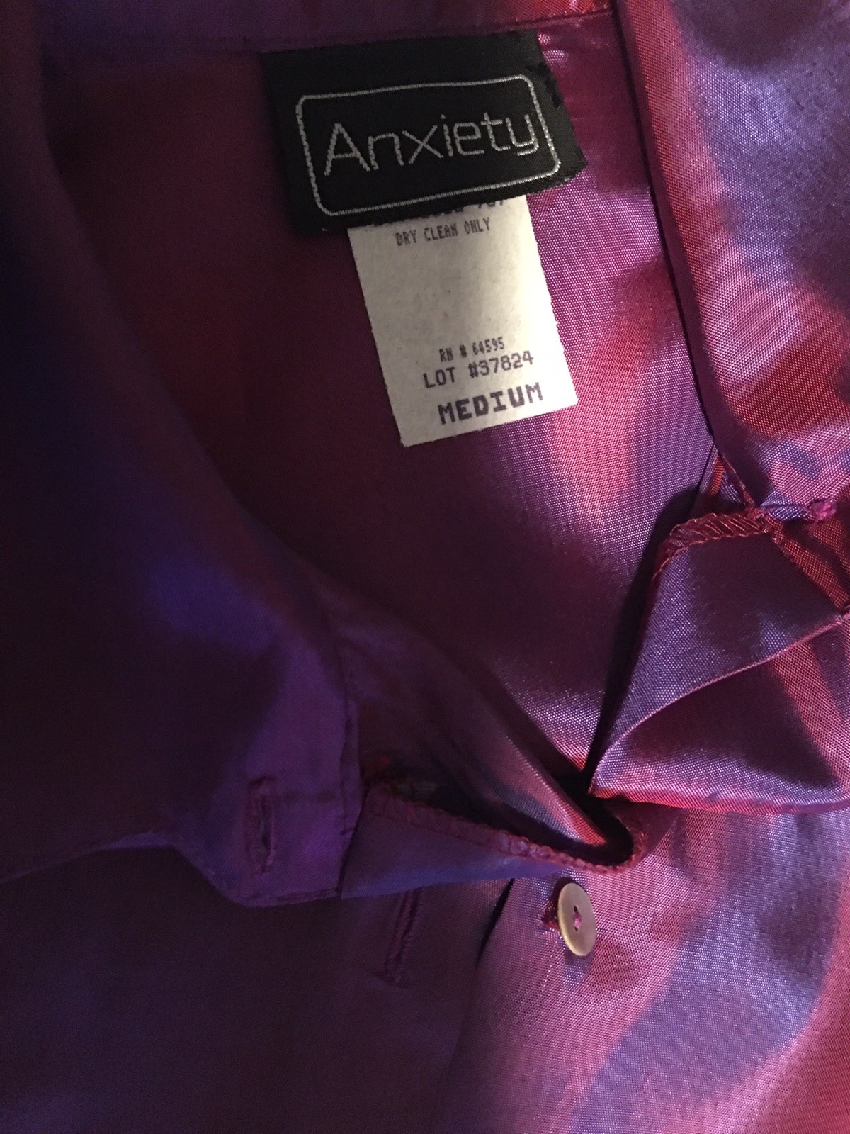 Vtg Purple Anxiety Satin French Cuff Shirt Top M USA