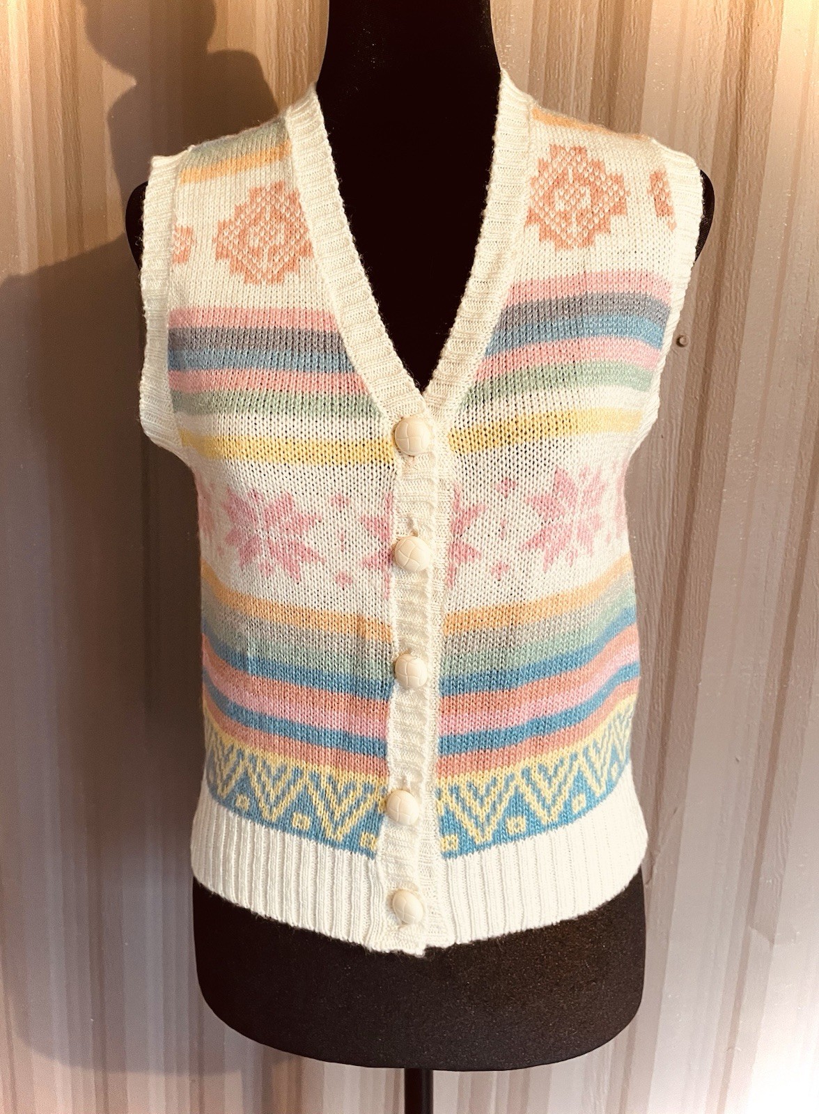 RARE 70s VTG Betsey Johnson Michael Milea Sweater Vest Pastel Kawaii S/M