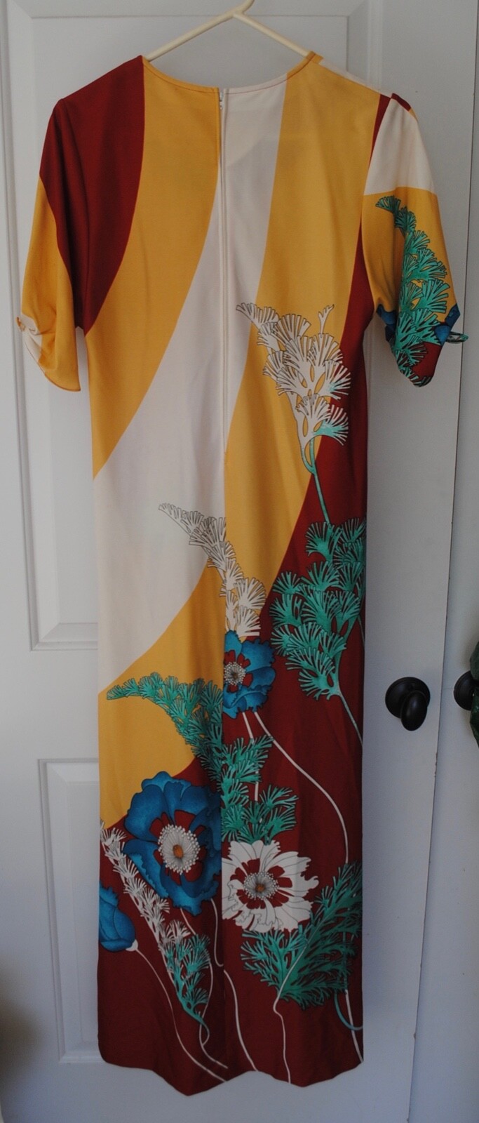 Vintage Nani Hawaii Full Length Maxi Dress Red Floral S 70s Beach Sun