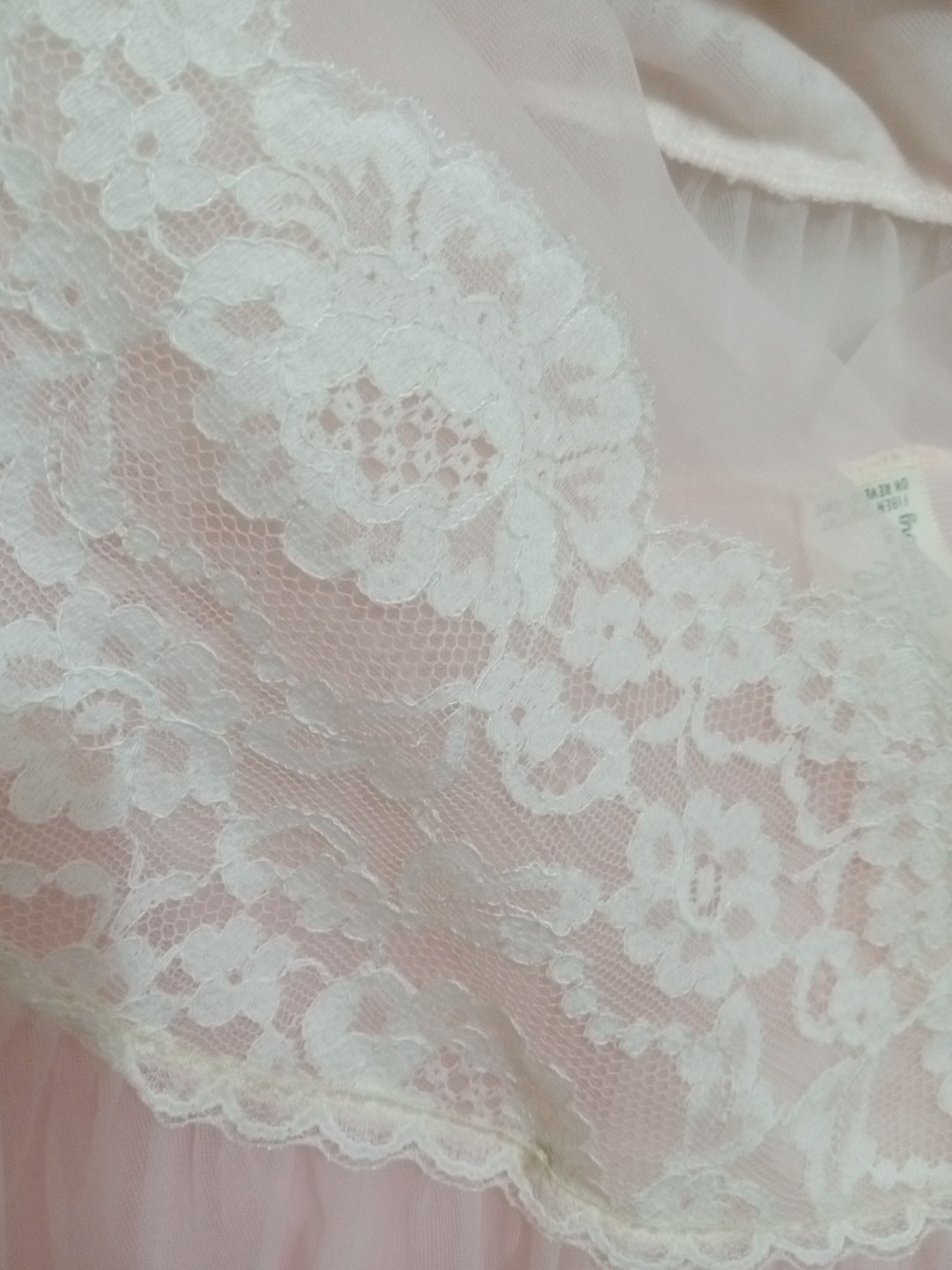 Vintage Ballet Pink Sheer Piegnoir Set Nightgown Robe Lace Trim Medium 1960s