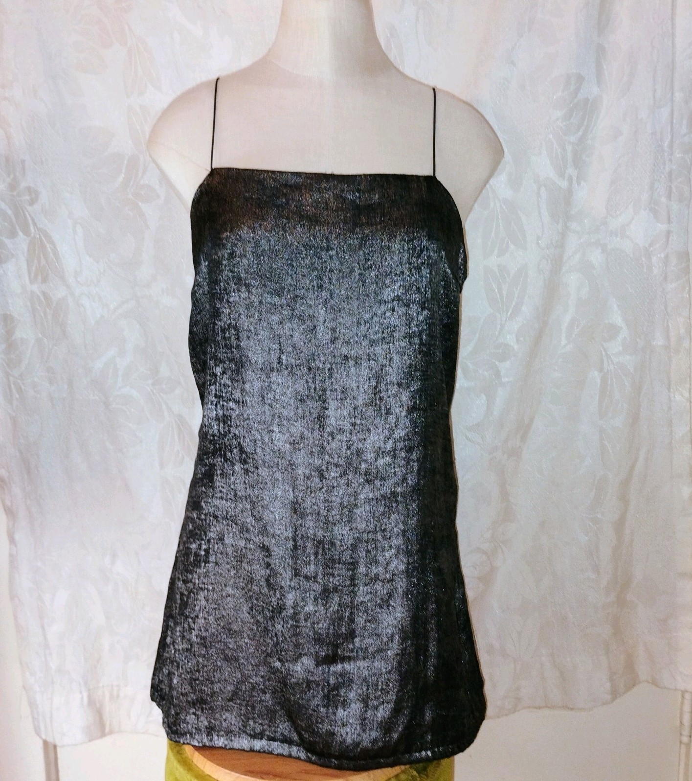 Sleek 90s Shiny Cyber Punk Rave Spaghetti Strap Mini Dress Size M/L Goth Grunge
