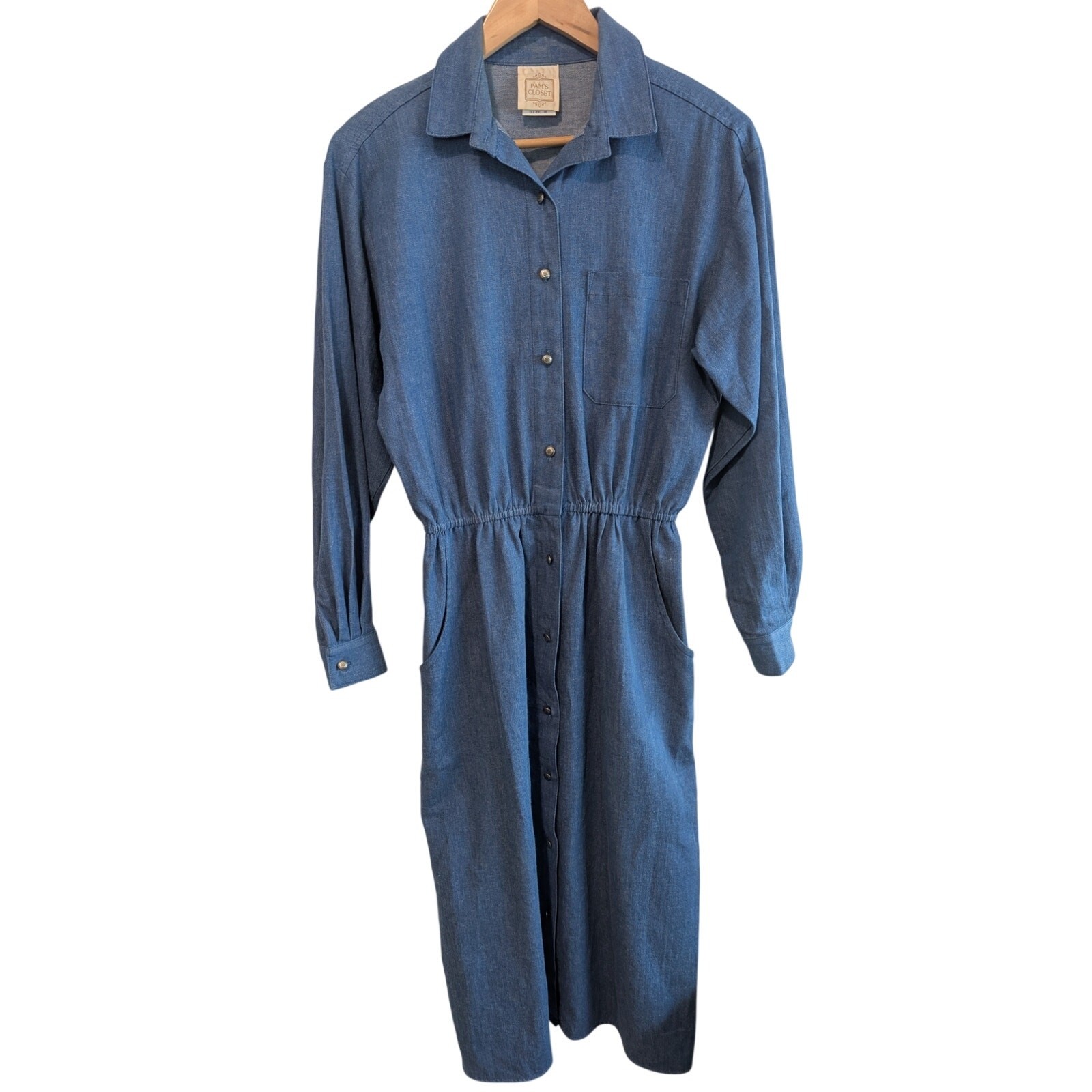 Vintage Denim Shirt Dress Womens Sz 6 Blue 80s Pleated Midi Retro Western Glam