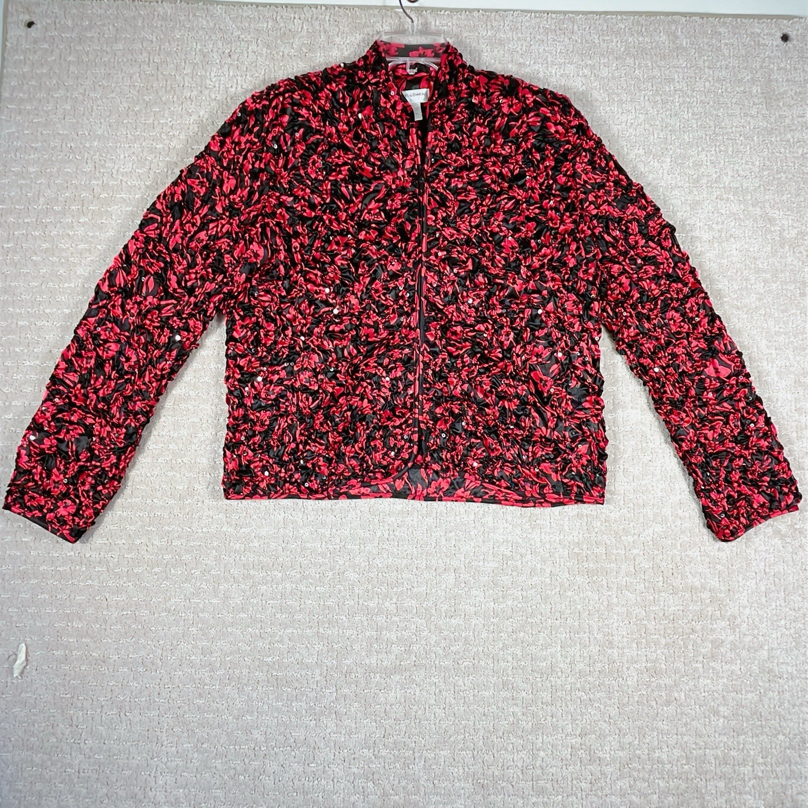 Vintage Draper’s & Damon’s Petites Jacket Women’s PL Black Red Sequined Ruched