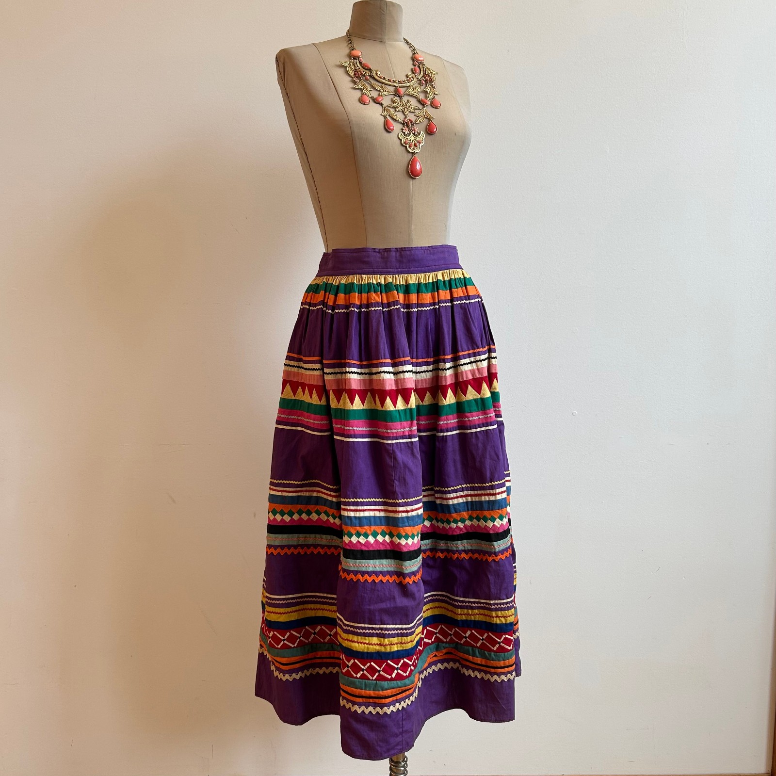 Vintage Colorful Native American Quilted Patchwork Skirt Seminole
