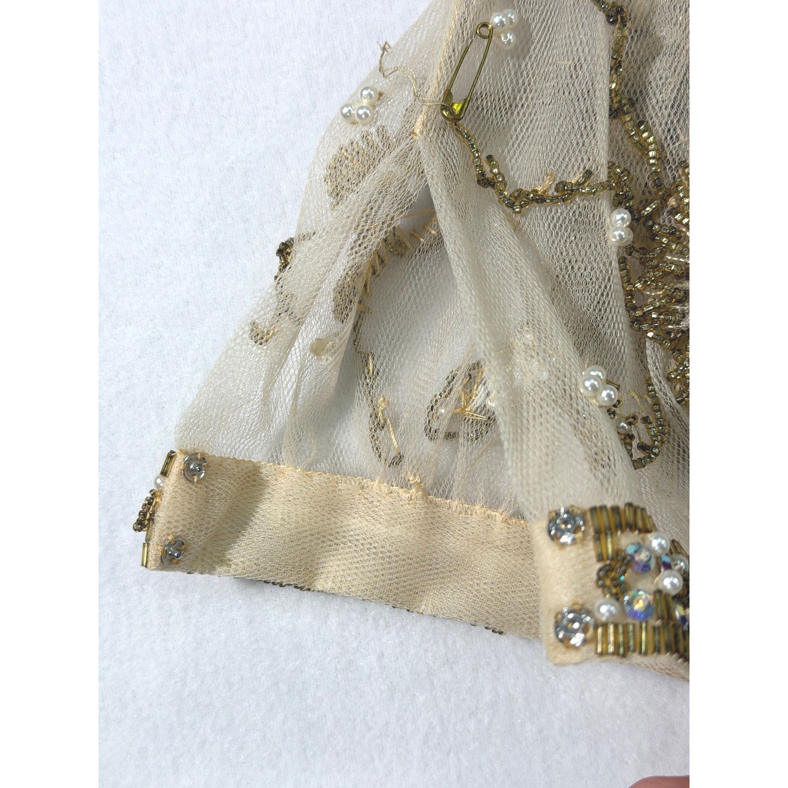 Handmade Vintage Palm Beach Gold Silk Beaded Dress 14 M / L Long Sleeve