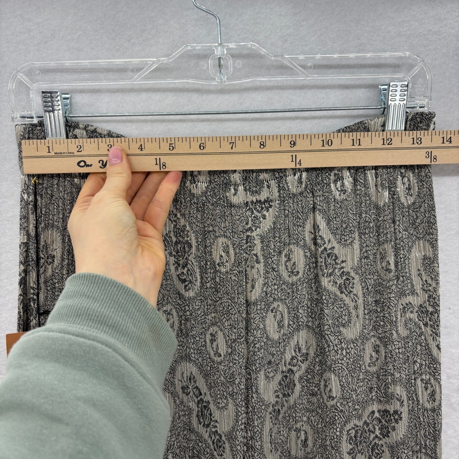 Vintage 90s Carole Little Pant Set Womens 8 Grey Jacquard Floral Two Piece Boho