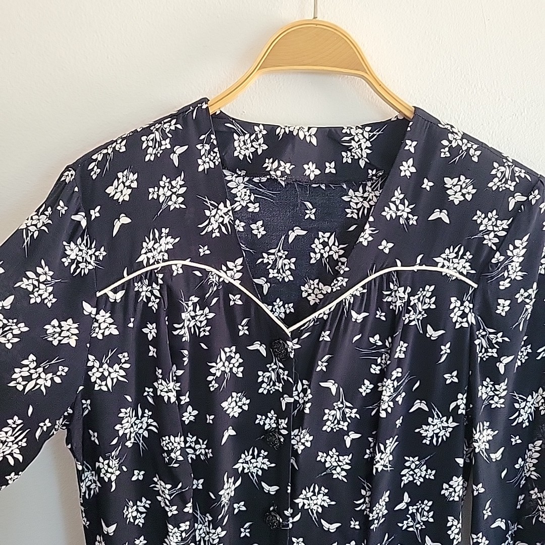 Vintage Caroline Wells Dress Black Butterfly Floral Boho Prairie Retro Western