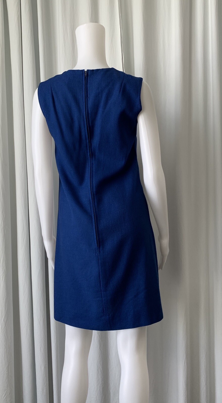 Vintage 70s The Art Shirt Mod Royal Blue Trapeze Dress Embroidered Size 9/10