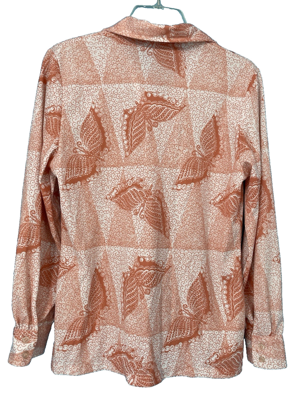 VTG Dagger Collar 1970s TRISSI Hippie Disco Butterfly Print Shirt Top Blouse sm